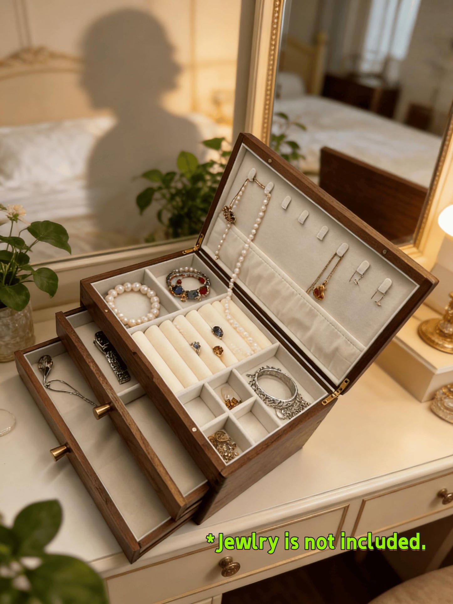 XYittkl Black Walnut Jewelry Organizer, Wooden Jewelry Box - 3 Layer Large Storage with Velvet Lining, Handcrafted Case for Necklaces, Rings, Earrings, Great Gift for Anniversary, Mother's Day