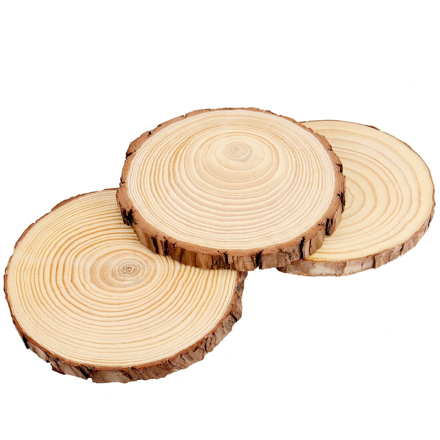 MUKCHAP 10 Pcs 6.3-7 Inch Natural Pine Wood Slices, 0.6 Inch Thick Unfinished Wood Discs for Festival Ornaments, Wedding Decoration, DIY Craft