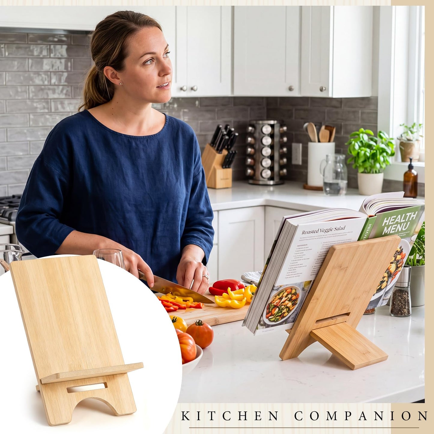 Novabright 6 Pack Adjustable Bamboo Cookbook Stand for Kitchen Counter 8 x 5 Inch Wooden Cookbook Holder for Recipe Book, Tablet, Reading, Desk Magazine Display Rack for Home Office Kitchen