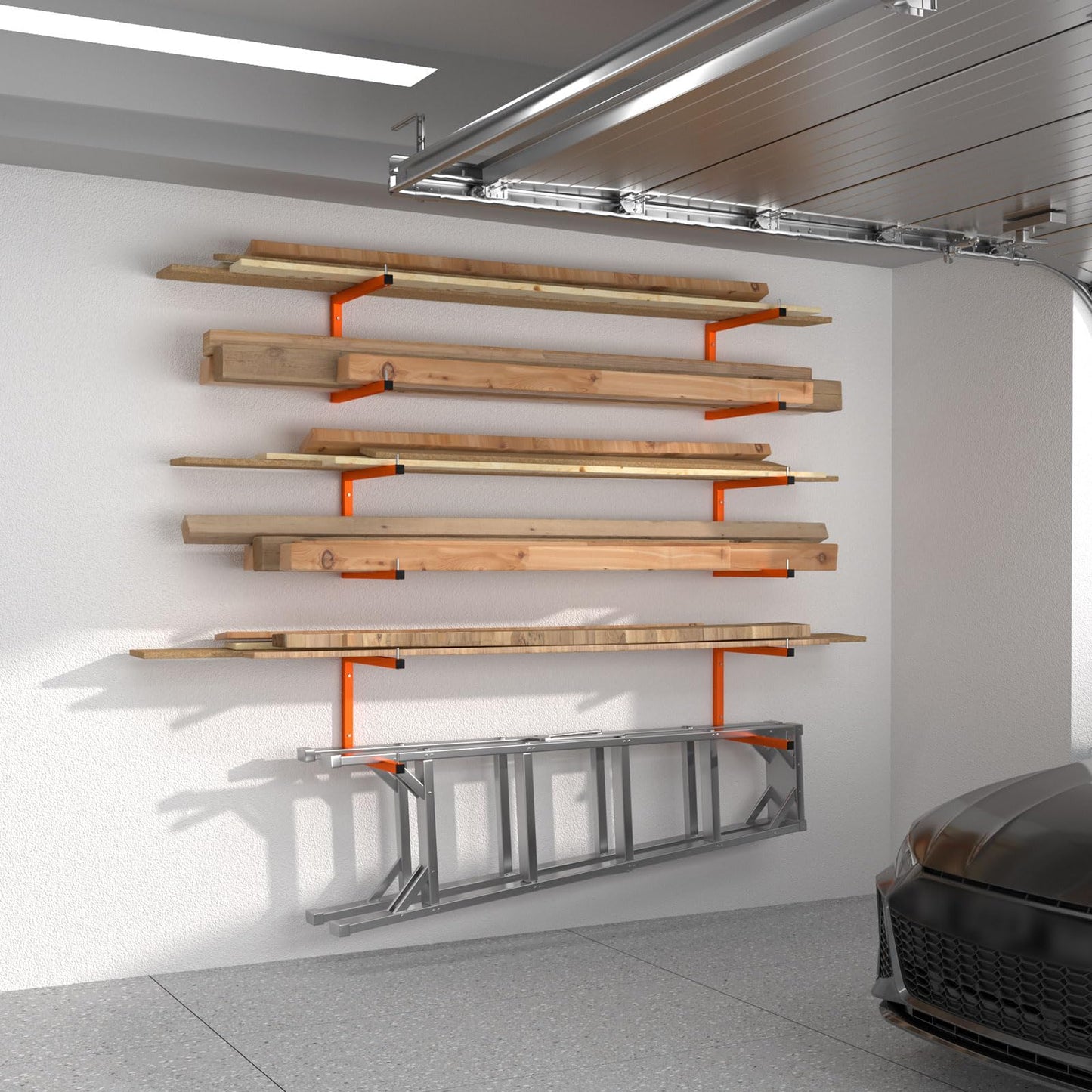 Asxevn 6 Pack Lumber Storage Rack | Wall-Mounted Wood Storage | 6-Tier Heavy-Duty Lumber Rack | 1320 lb Capacity Garage Metal Wood Organizer | Indoor/Outdoor Use (6 Pack-6 Level)