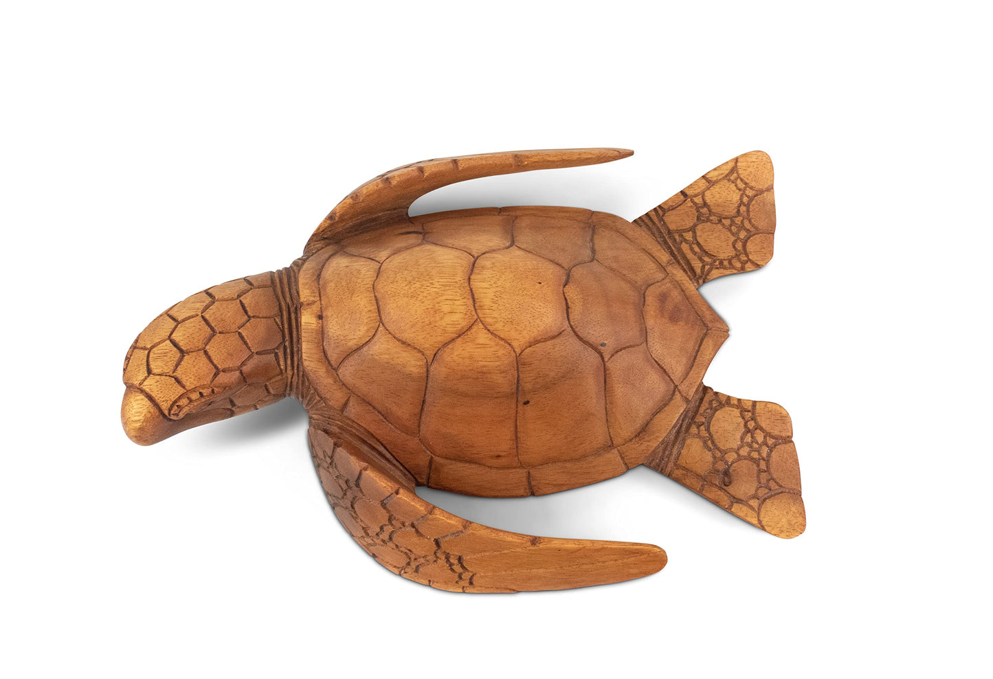G6 Collection Wooden Hand Carved Sea Turtle Tortoise Statue Figurine Sculpture Handcrafted Handmade Home Decor Rustic Seaside Tropical Nautical Ocean Coastal (12" Long)