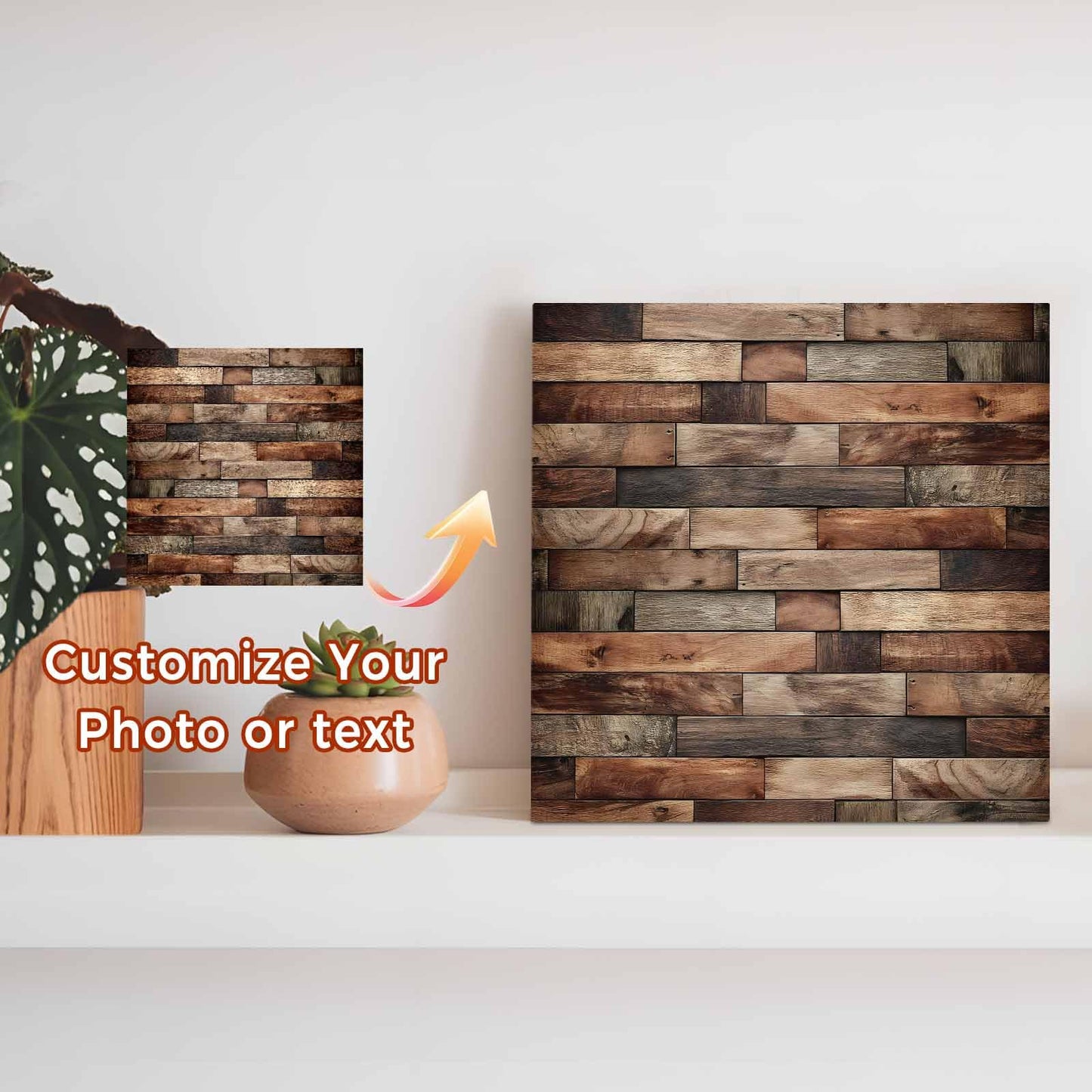 Wood Box Sign Desk Decor Farm Brown Wooden Plank Square Boxes Sign, Retro Country Wood Grain Wooden Block Box Sign Decoration for Home Wall Tabletop Shelf Office Decor,6x6IN
