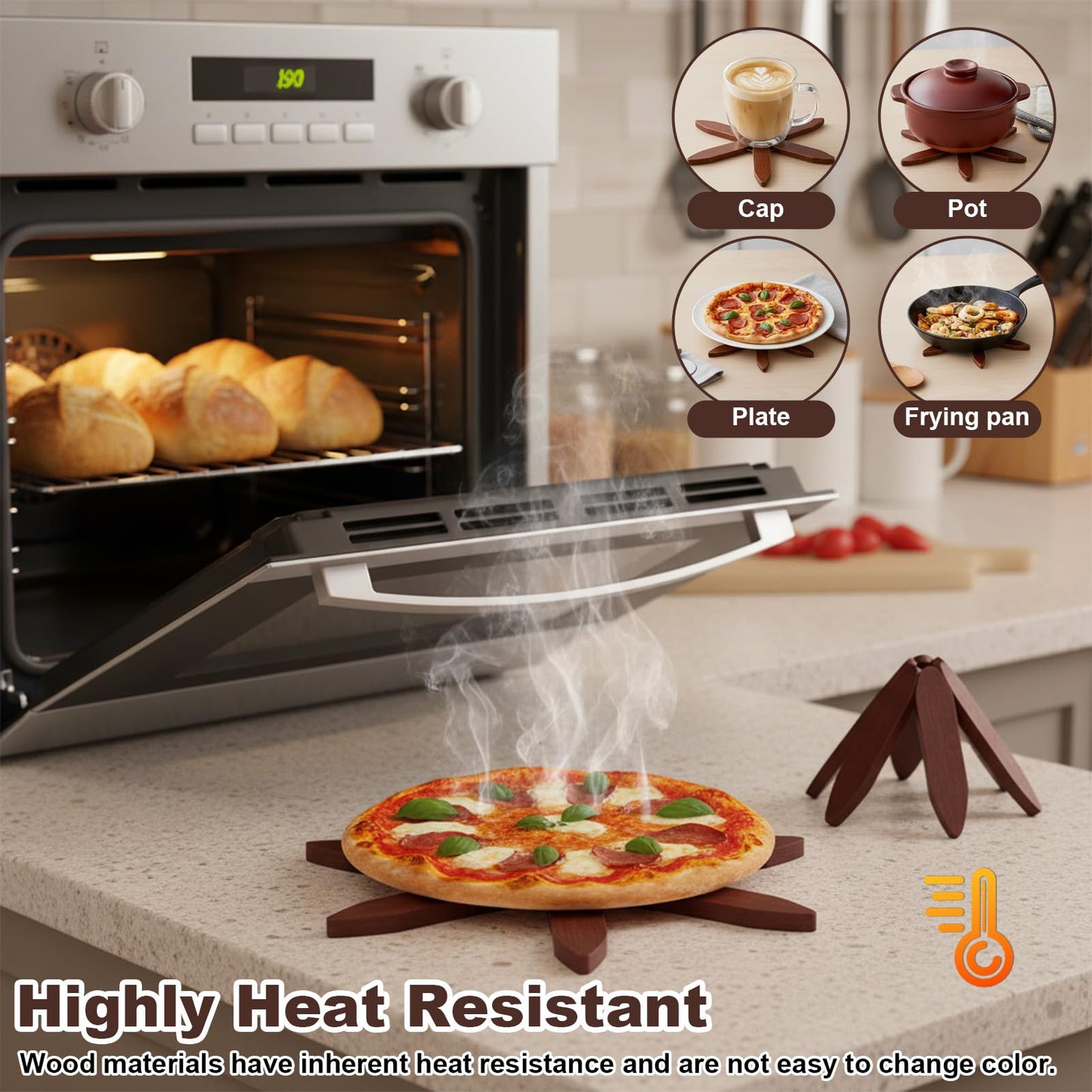 PercyEffie 10 Wooden Trivets for Hot Dishes 2 Set Christmas Tree Shape Trivet Set Natural Foldable 10 Wooden Tree Trivets + 2 Stand Stored Trees Coaster for Kitchen Table Hot Dishes Pot Bowl Teapot