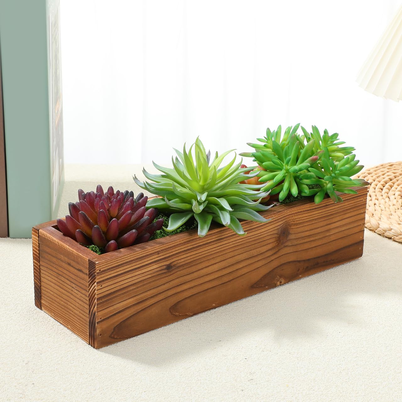 Toddmomy Rustic Cedar Wooden Planter .8 Inch Small Rectangular Window Box for Succulents Herbs Indoor Outdoor Decor