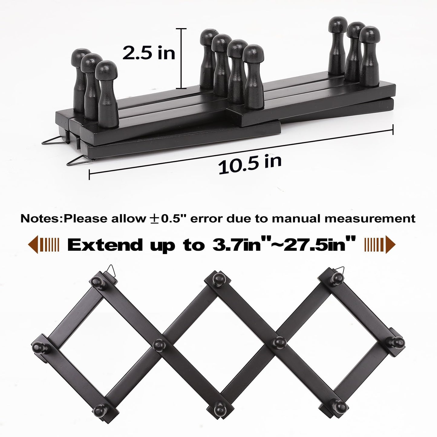 SCUNDA Expandable Hat Rack for Wall, Wall Hook for Coat/Mug/Baseball Cap, 2 Packs Hat Holder for Girls or Boys Room, Kids Room