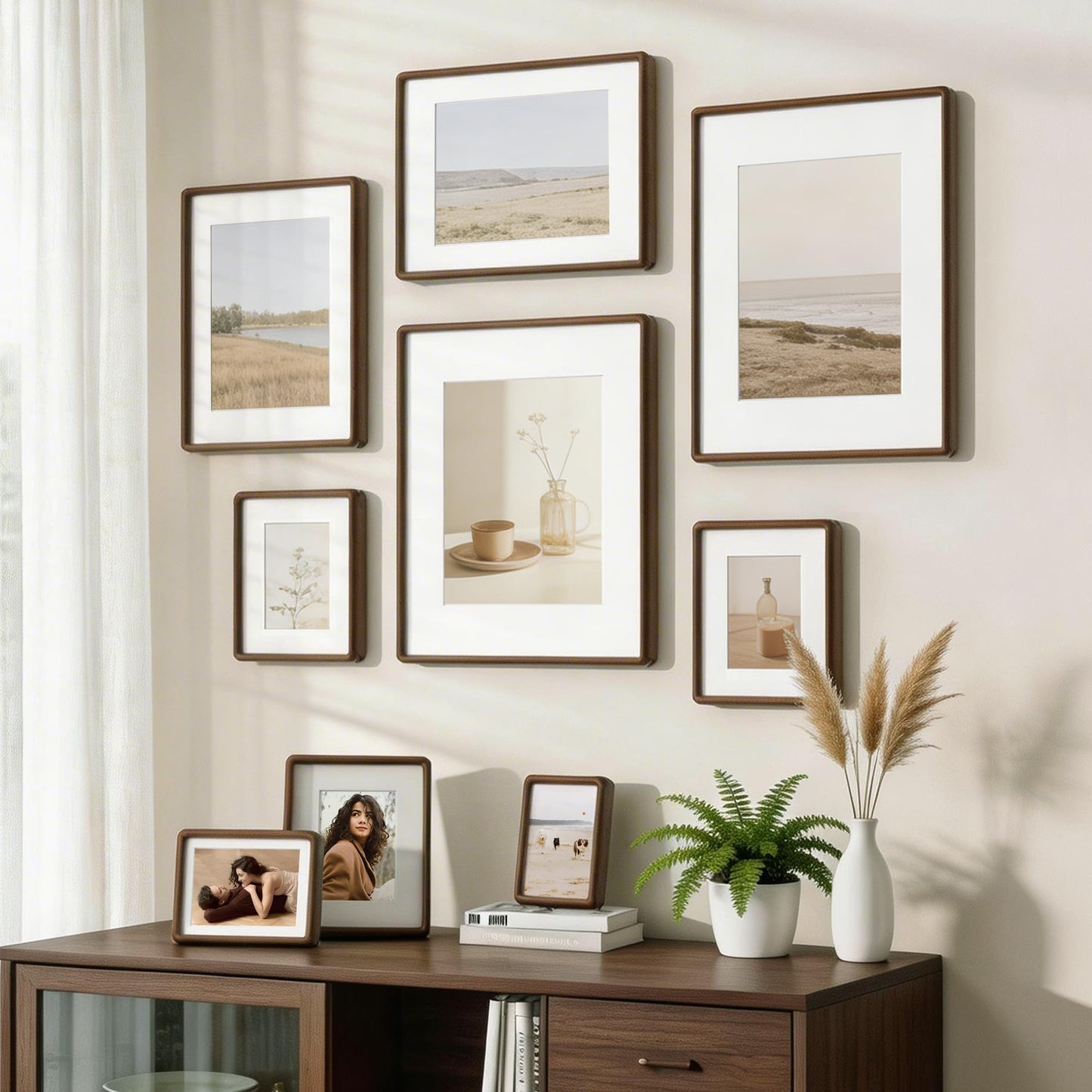 8.5x11 Picture Frame, Natural Solid Walnut Wood Photo Collage Frame with HD Tempered Glass, Rounded Corner Wooden Frame 8.5 x 11 Matted to 6x8, Gallery Wall Frames for Art, Wall or Tabletop Display