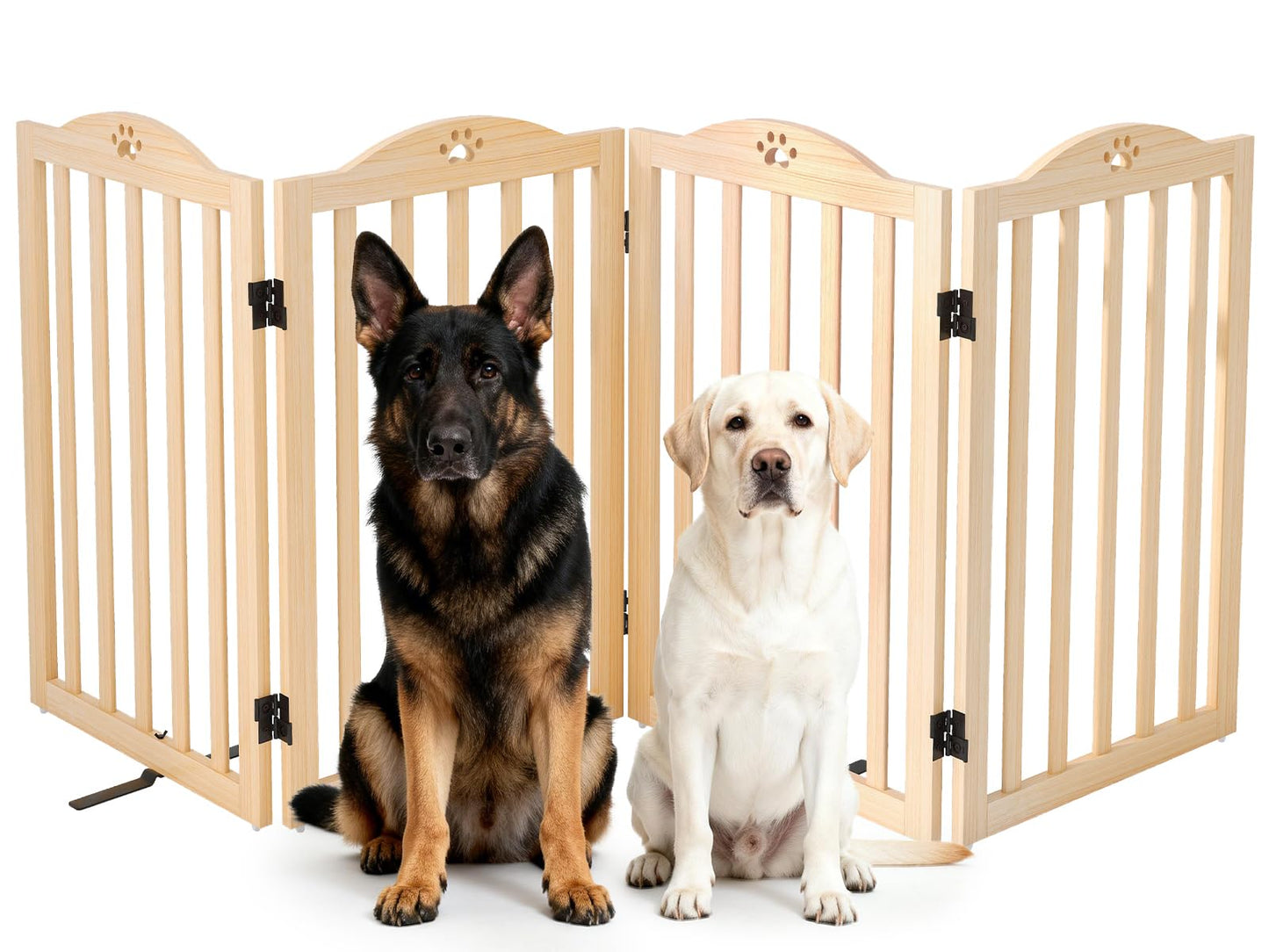Oapety Wooden Dog Gate Indoor, 31.5" H Freestanding Doggy Gate, No-Painted Folding Cute Puppy Fence for Doorways Stairs Hallways, 4 Panels