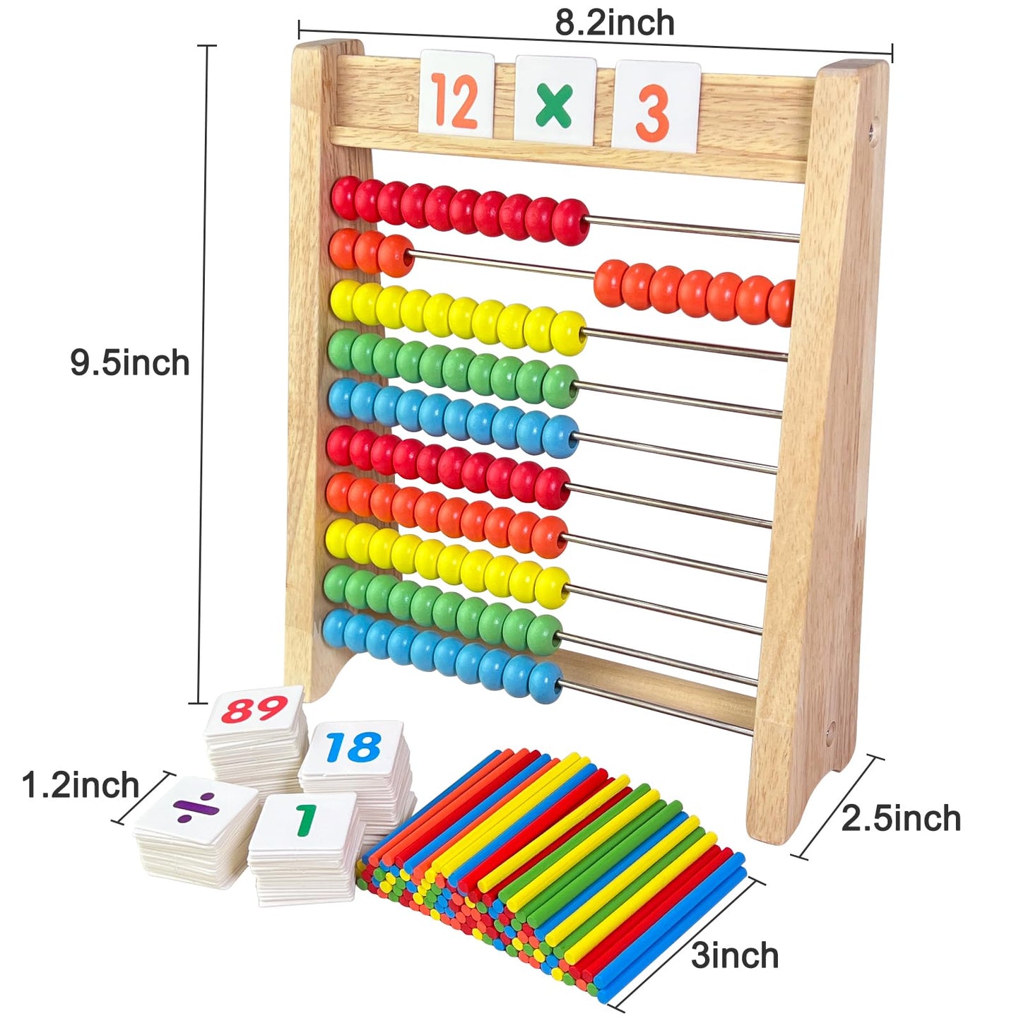 Wooden Abacus for Kids Math - 10 Row Bead Counting Frame with Counting Sticks & Number Alphabet Cards, Learn Counting, Educational Gift for Toddlers, Preschoolers - Ideal for Home, School & Daycare