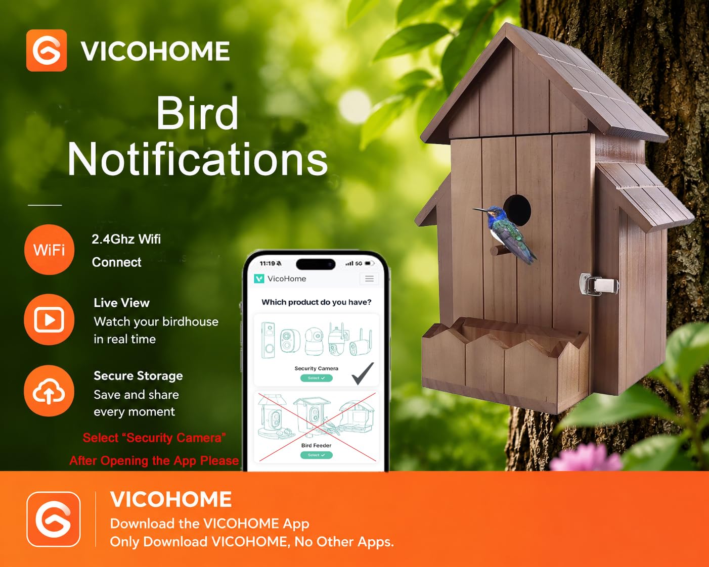 Smart Bird House with Camera, 1080p HD 2.4G WiFi Outdoor Bird Box. Features Auto Capture Bird Video & Motion Detection, Night Vision, App Alerts and Serves as a Bird Nesting Box (Dark, Normal)