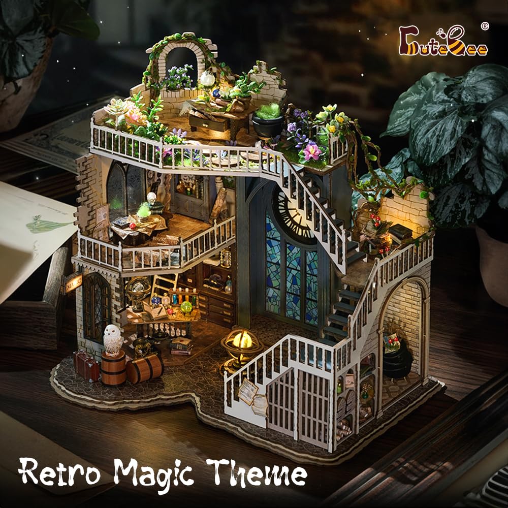 CUTEBEE DIY Dollhouse Miniature with Furniture, DIY Wooden Dollhouse Kit Plus Dust Proof and Music Movement, Creative Room for Valentine's Day Gift Idea(Cozy Time) (Magic House)