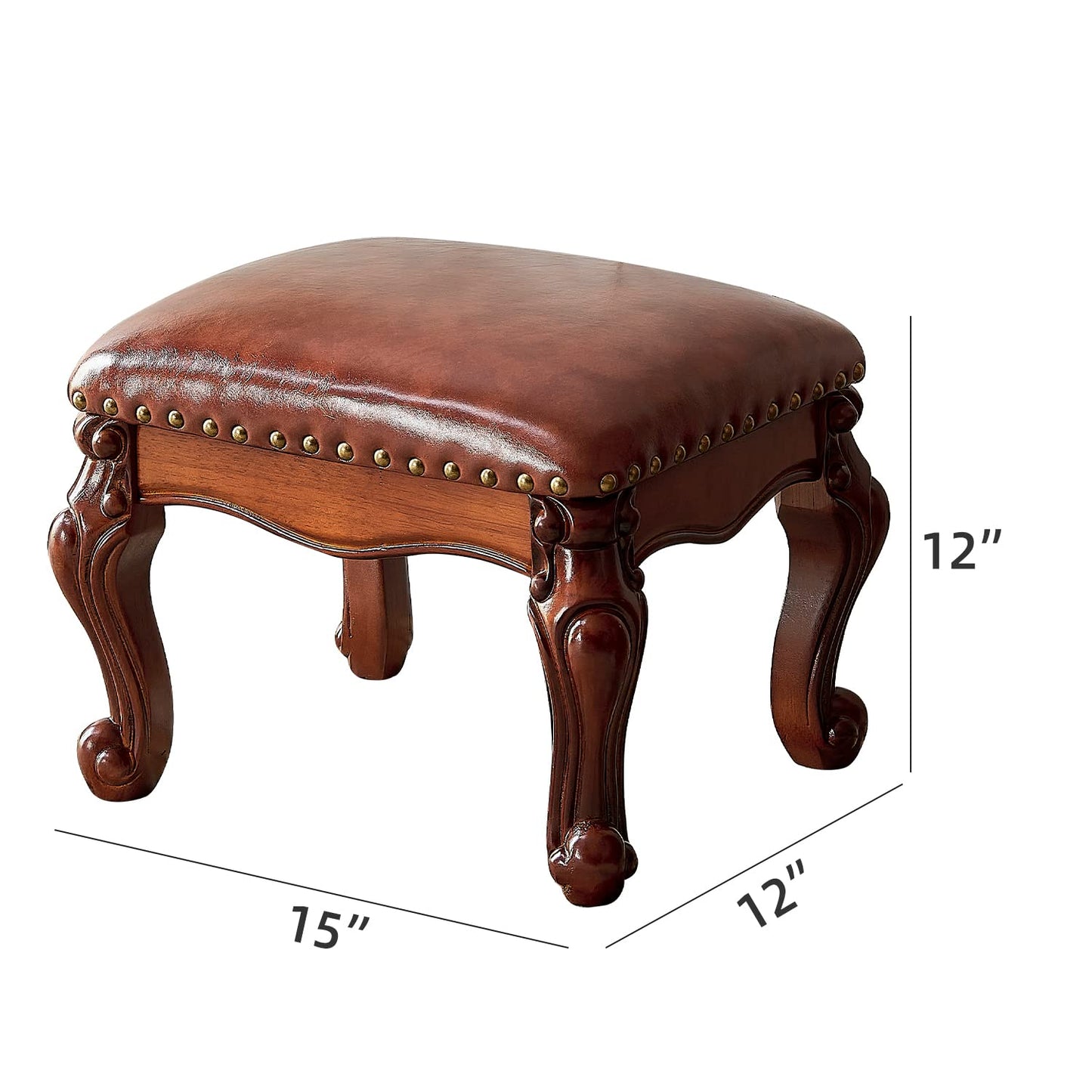 LKZ Foot Stool Microfiber Leather Ottoman Wooden Shoe Stool Small Sofa Stool Footrest Stool for Living Room Bedroom (Red-Brown)