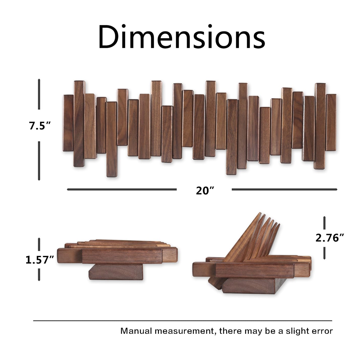 Acsigesn Wooden Coat Rack Wall Mounted Sticks Multi Rack Solid Handmade Natural Walnut Wood Artwork with 5 Flip-Down Unique Modern Hooks for Coats Bag Hat Umbrella