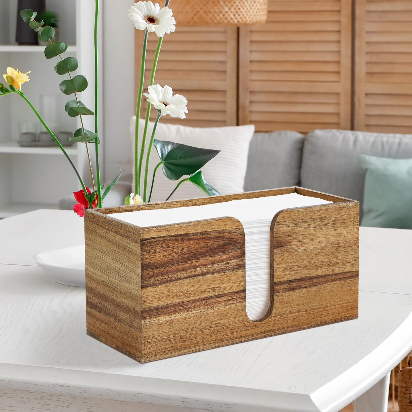 1PCS Paper Towel Dispenser Countertop, Acacia Wood Paper Towel Holder for Bathroom Folded Paper Towel Dispenser Clear Trifold Napkin Holder for Z-fold C-fold MultiFold Trifold - Home Kitchen