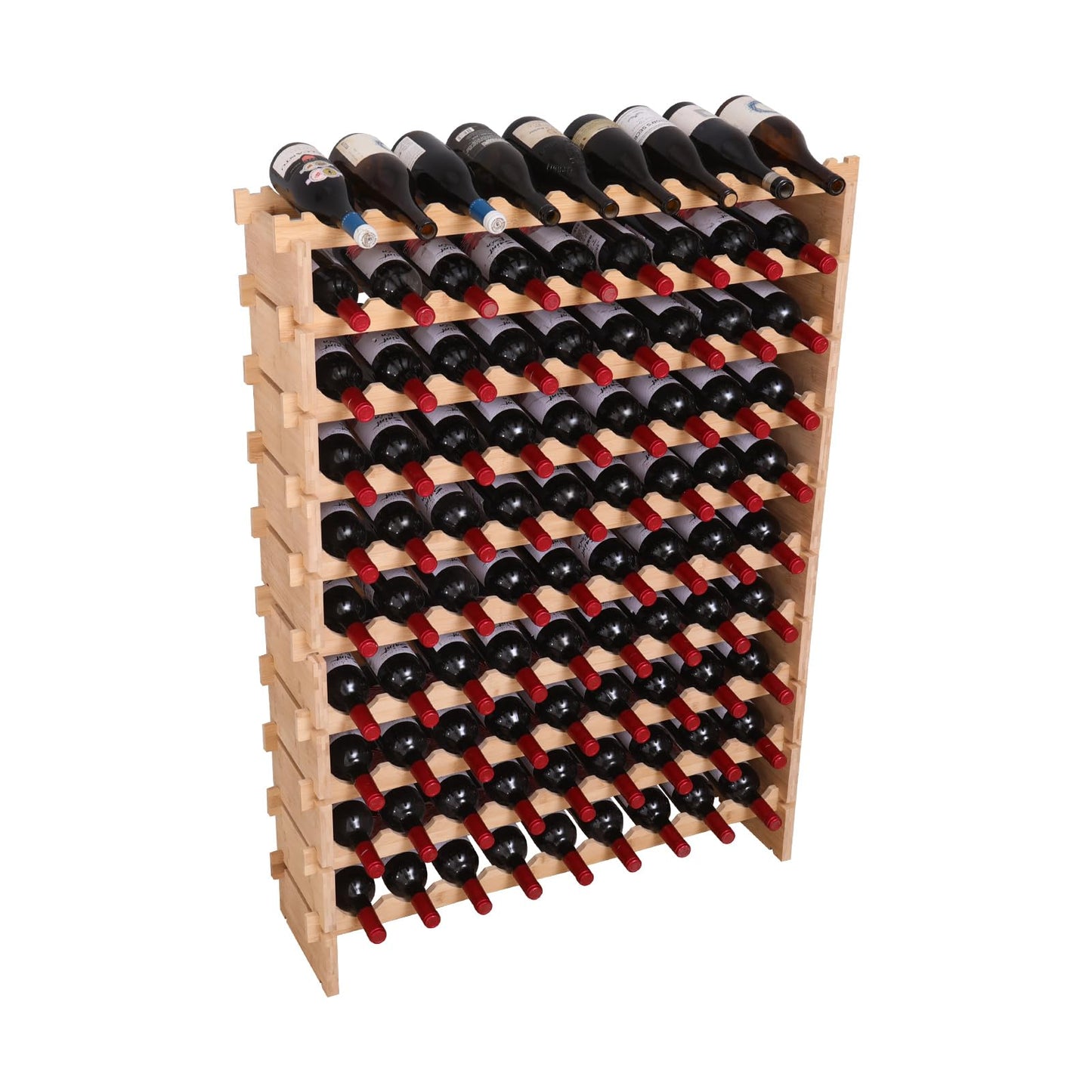 fcxagy 90 Bottle Bamboo Wine Rack Stackable Storage Freestanding Floor Wooden Modular fWine Rack Shelf