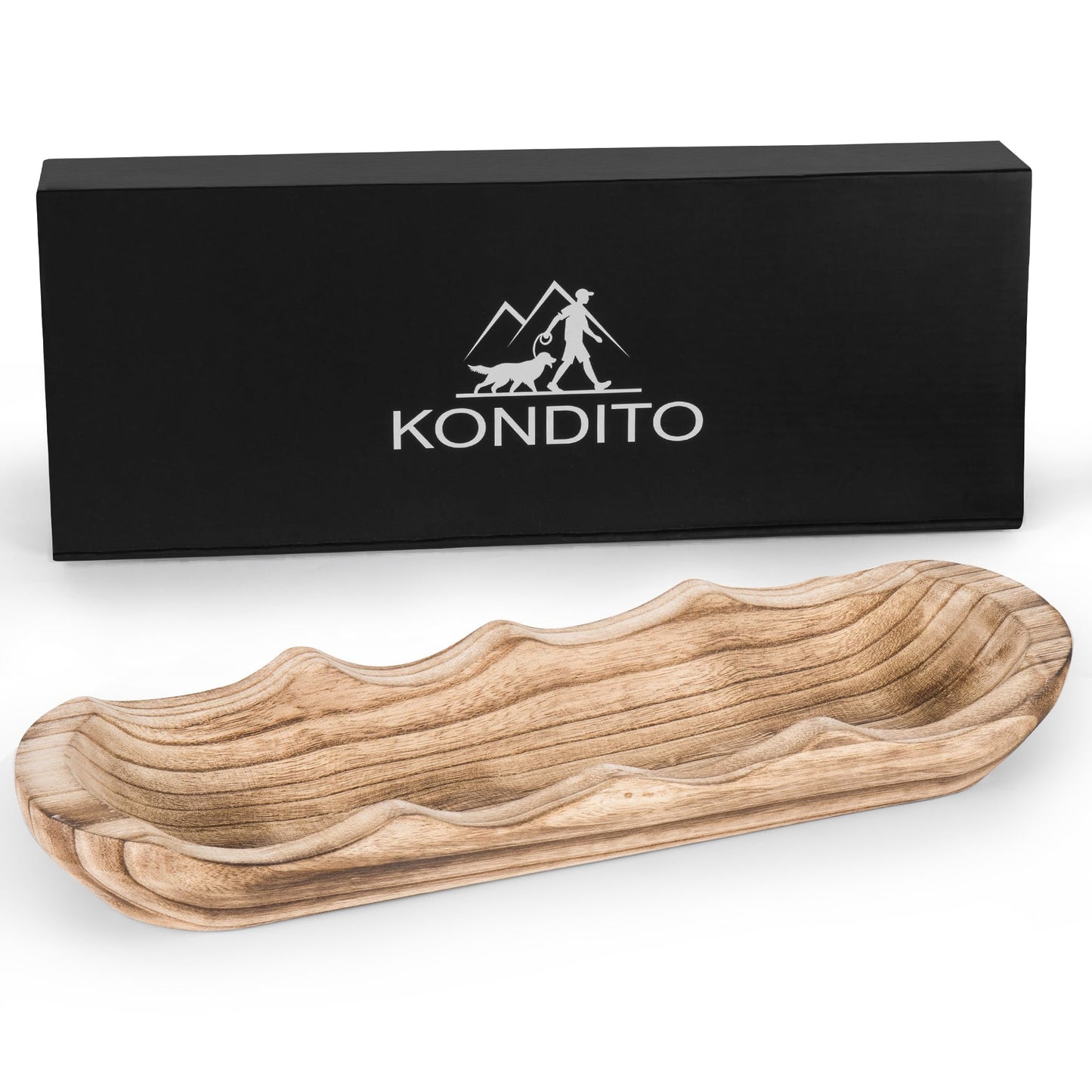 Kondito Wavy Edge Wooden Dough Bowl for Decor 16" L Lightweight Paulownia Wood Hand Carved Decorative Wooden Farmhouse Fruit Bowl Handmade, Home Decoration Centerpiece, Table Display Bowl
