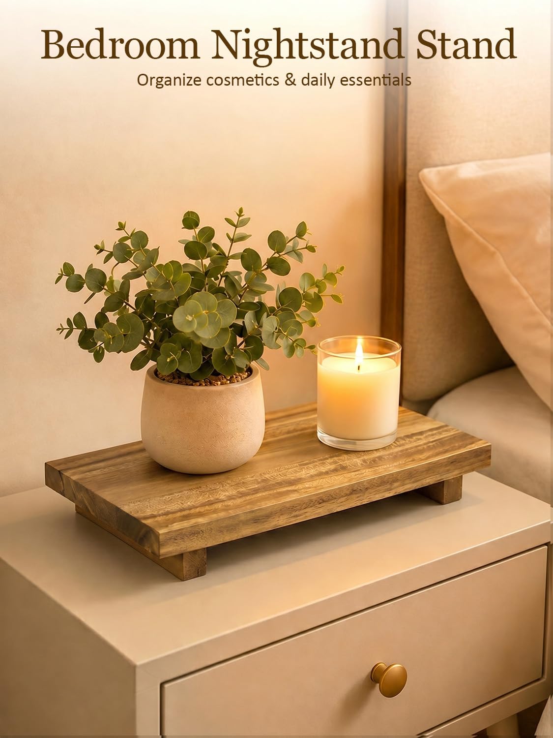 Duseu 12x7 Inch Acacia Wood Pedestal Stand, Wood Riser for Kitchen Counter, Farmhouse Wood Display Riser for Coffee Bar, Soap Dish, Plant Stand, Bathroom Organizer