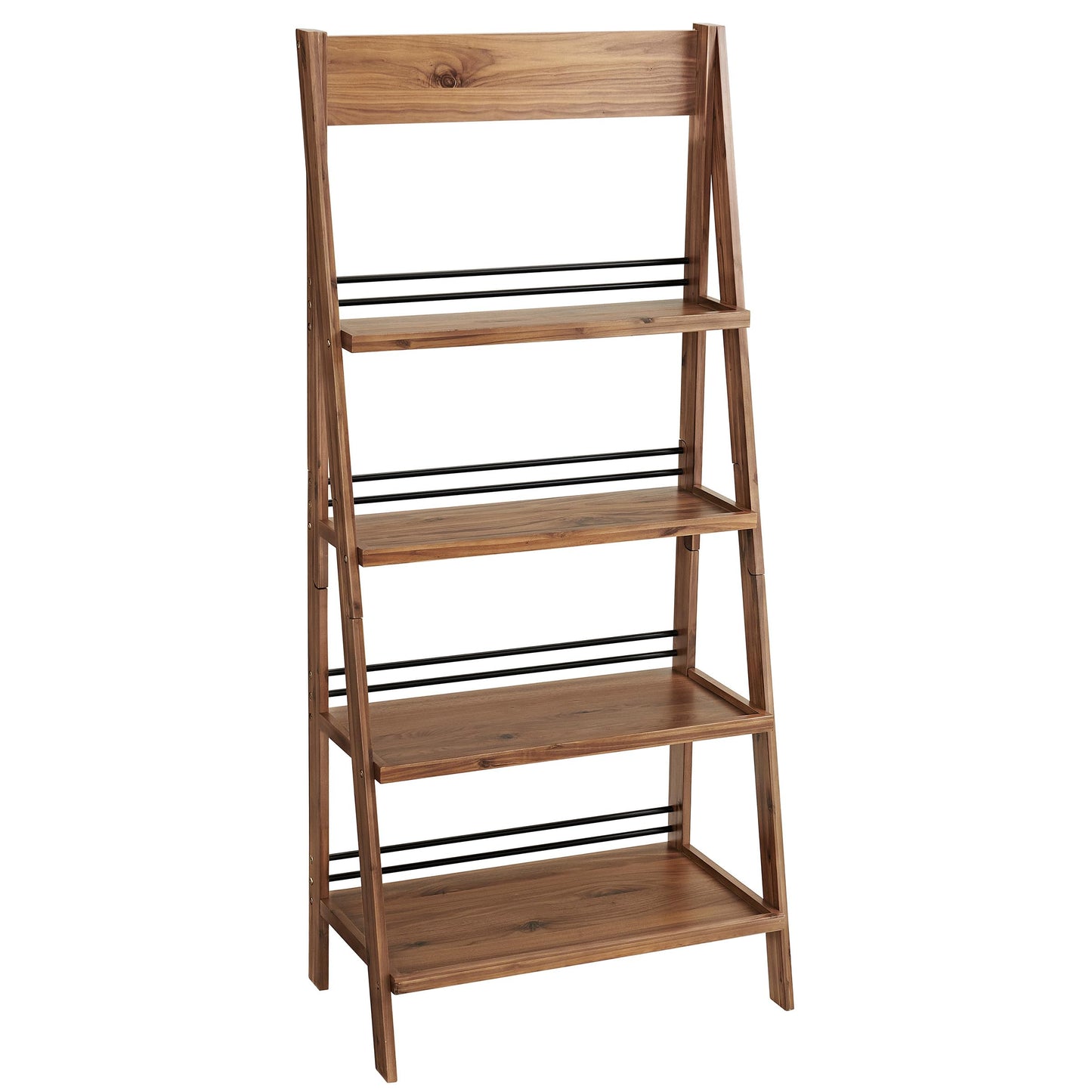 Alaterre Furniture Ladder Bookshelf - Freestanding 4-Tier Bookcase with X-Back Frame - Shelves for Living Room, Kitchen, Bedroom, and Office (Walnut)