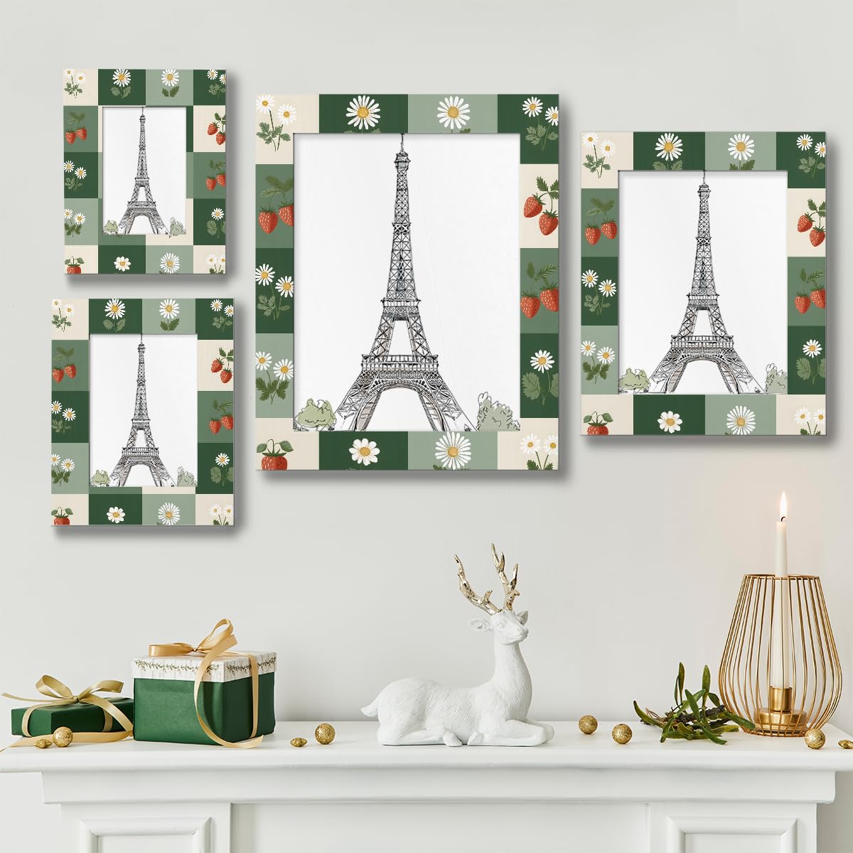 cfpolar 8x10 Picture Frame, Flower Fruit Strawberry Wooden Photo Frame Fits 5x7 with Mat or 8x10 without Mat Photo, Display Photos for Wall or Tabletop Desk Home Gallery Living Room