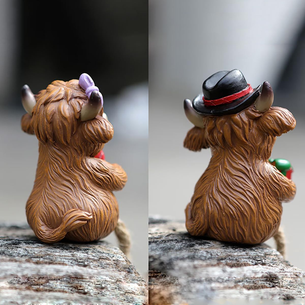 Semeid Resin Highland Cow Couple Shelf Sitters with Dangling Legs