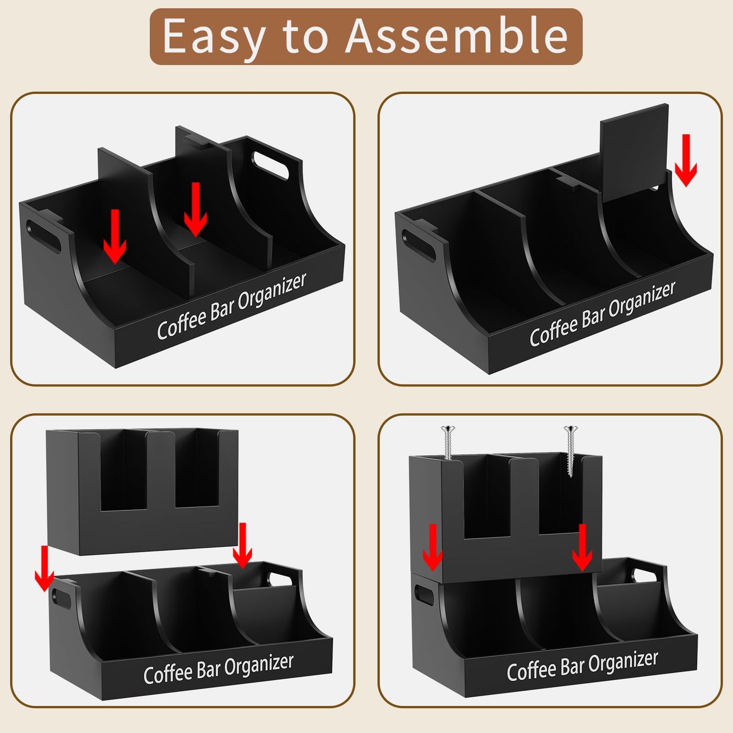 Busidhji Coffee Station Organizer, Wooden Coffee Bar Organizer for Countertop, Condiment and Cup Storage Organizer, Bar Accessories for Kitchen, Office, Home, Small Black
