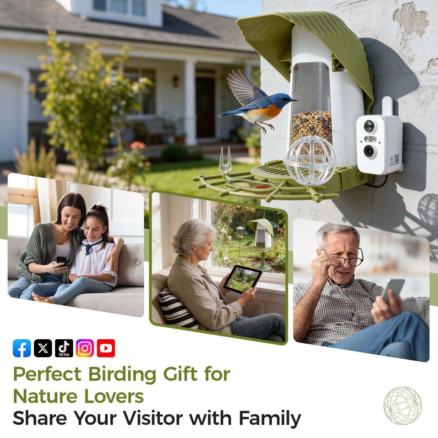 Upgraded Smart Bird Feeder with Camera, AI Species Identify, Adjustable Exterior Camera, 2K HD Live View & Motion Alerts, Weatherproof Outdoor Bird Feeder for Bird Lovers