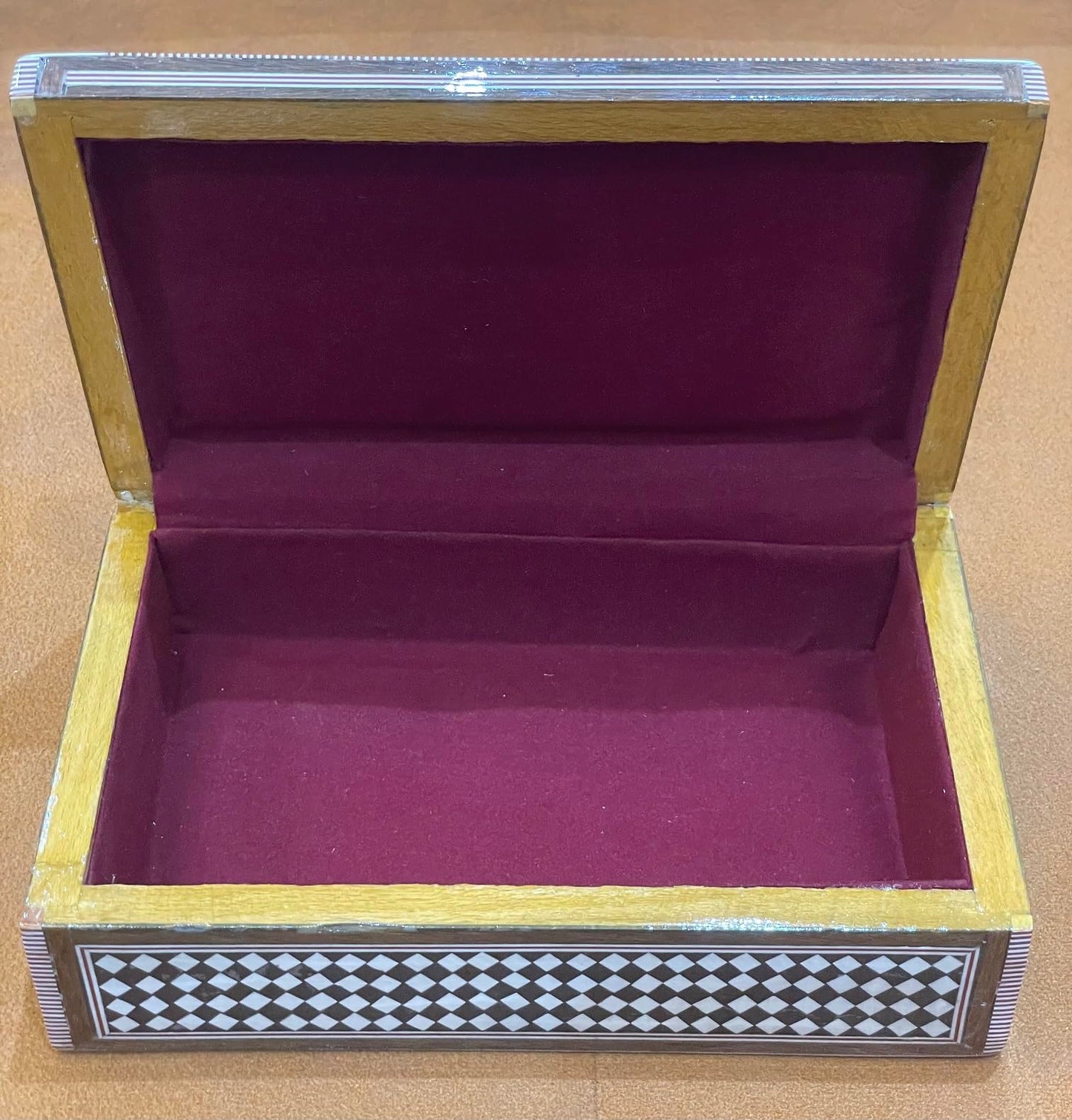 FAMA.store Handmade Egyptian Jewelry Box – Mother of Pearl Inlay – Decorative Wooden Trinket Box for Women Oriental Keepsake Storage Organizer (8 X 5 x 2.2 inch M13)