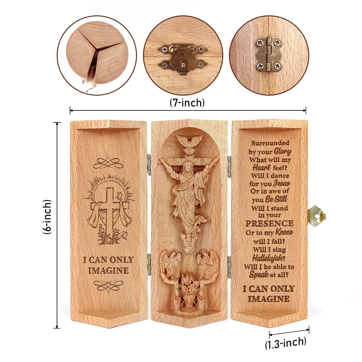 Jesuspirit - Our Father in Heaven Christian Decor, Catholic Wooden Statue, Sculpture Nativity Family, Statue of Jesus, Home Decor - Openable Wooden Cylinder Sculpture of Jesus (I Can Only Imagine)