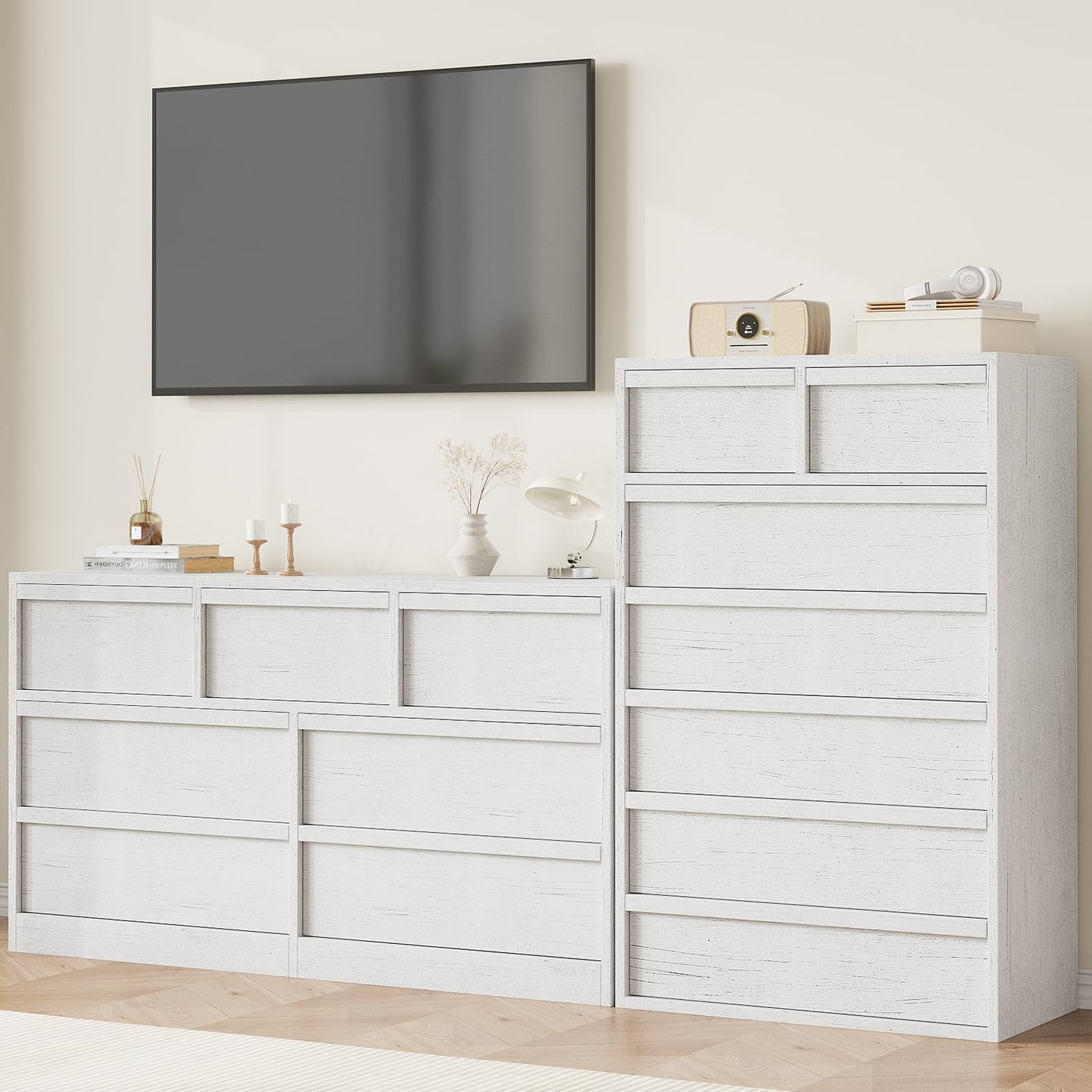 Garvee 7 Dresser for Bedroom, 46.8" Tall Dresser, Freestanding Vertical Drawer with Storage, Wooden Closet Chest Storage for Living Room, Hallway, Entryway, White