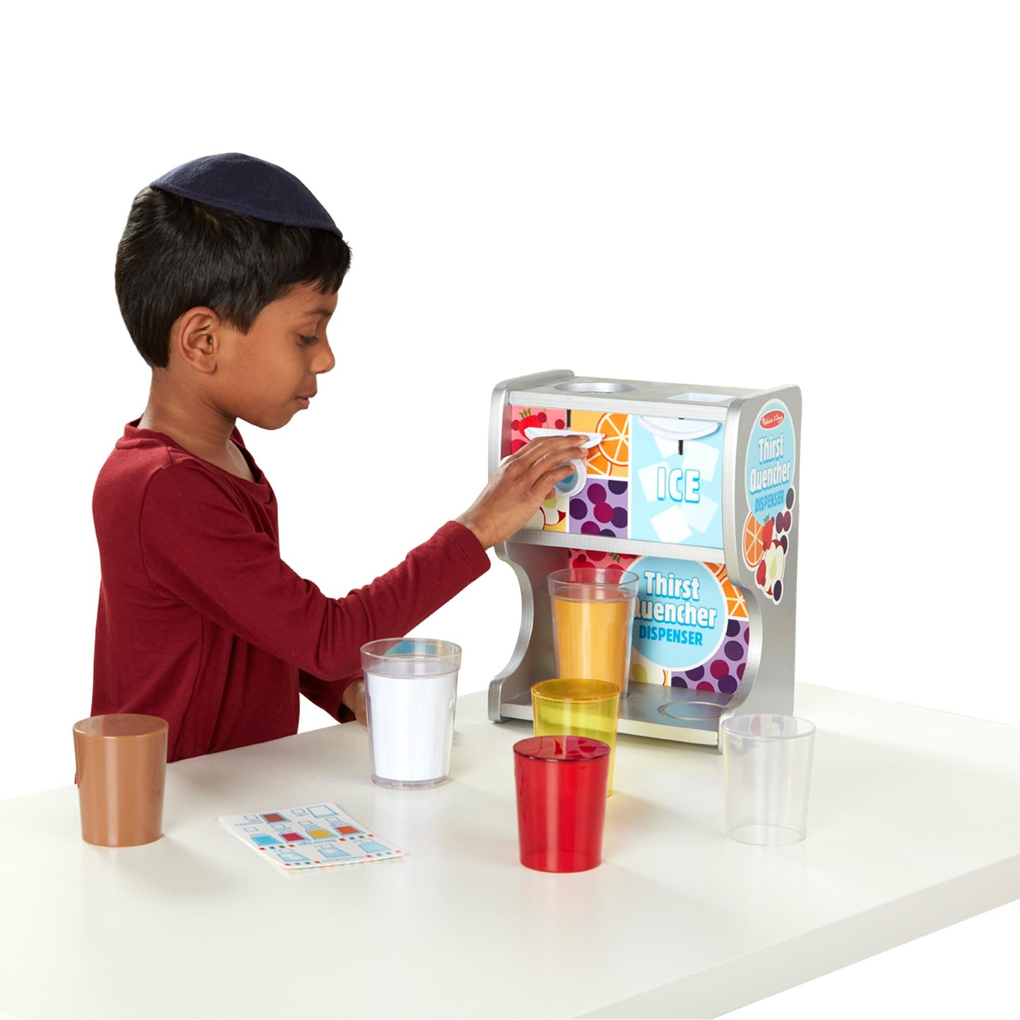 Melissa & Doug Thirst Quencher Wooden Drink Dispenser with Juice Inserts, Ice Cubes & Play Kitchen Accessories, Preschool Learning Toys for Girls & Boys 3+ - FSC Certified