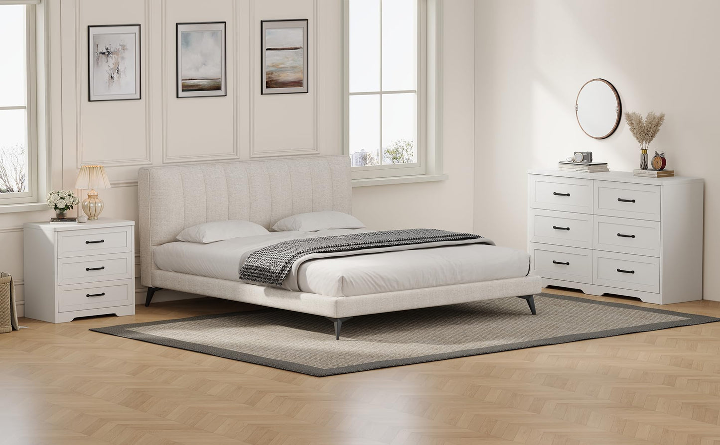Ball & Cast Farmhouse 6 Drawer Dresser for Bedroom, 47" W Modern Chest of Drawers with Metal Handles, Wood Dresser TV Stand, Dresser Drawer Organizer for Closet, Living Room,Hallway,White