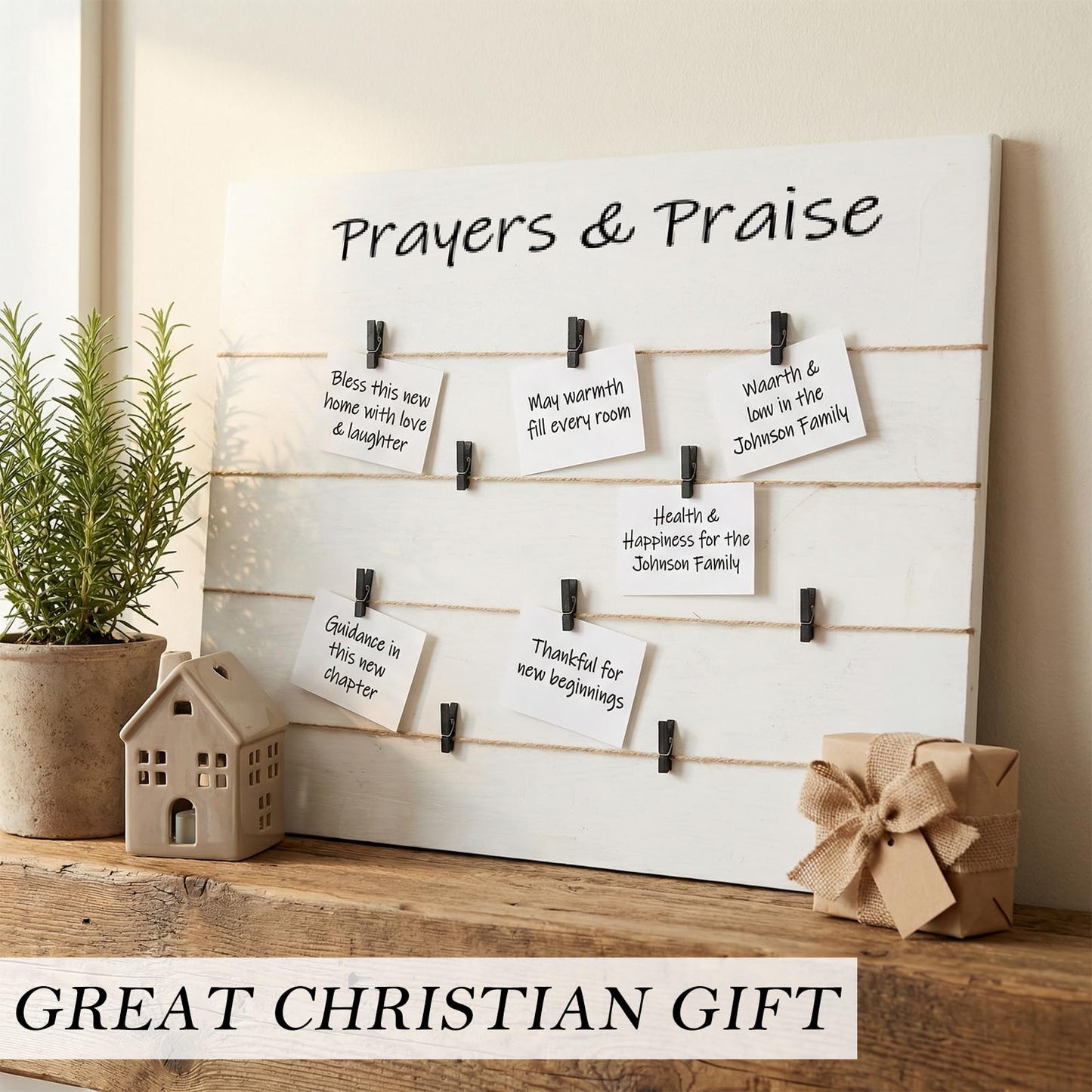 Threehoney Wooden Prayers Board for Wall Decor, 11 x 16 Inch Christian War Room Sign Religious Board with Black Clips Faith Bible Verse Decor for Home Church Wedding(Prayers and Praise)