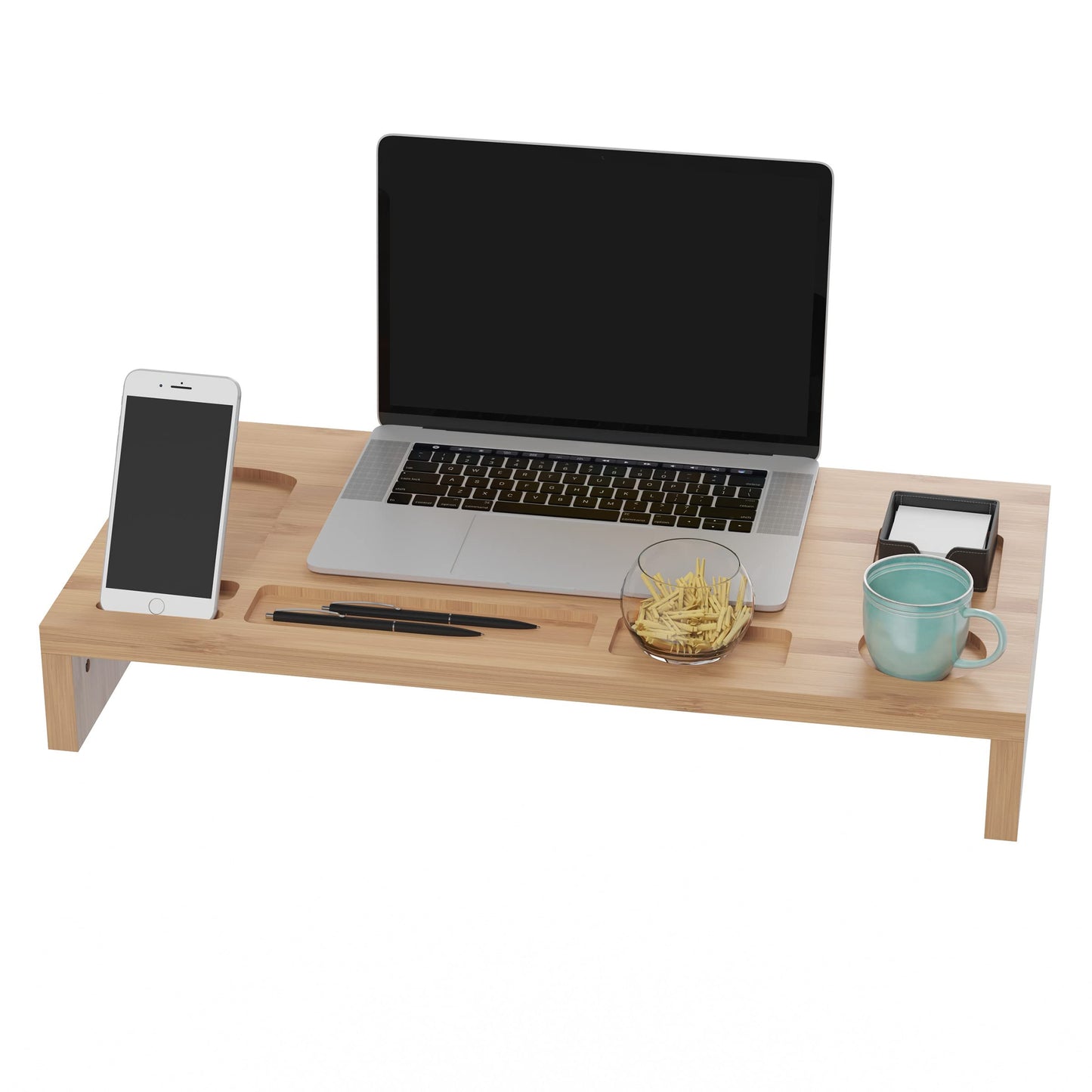 Lavish Home Bamboo Monitor Riser Set – 2-Pack Wooden Laptop Stand and PC Computer Shelf Set for Home, Office, or Dorm Rooms – Office Accessories