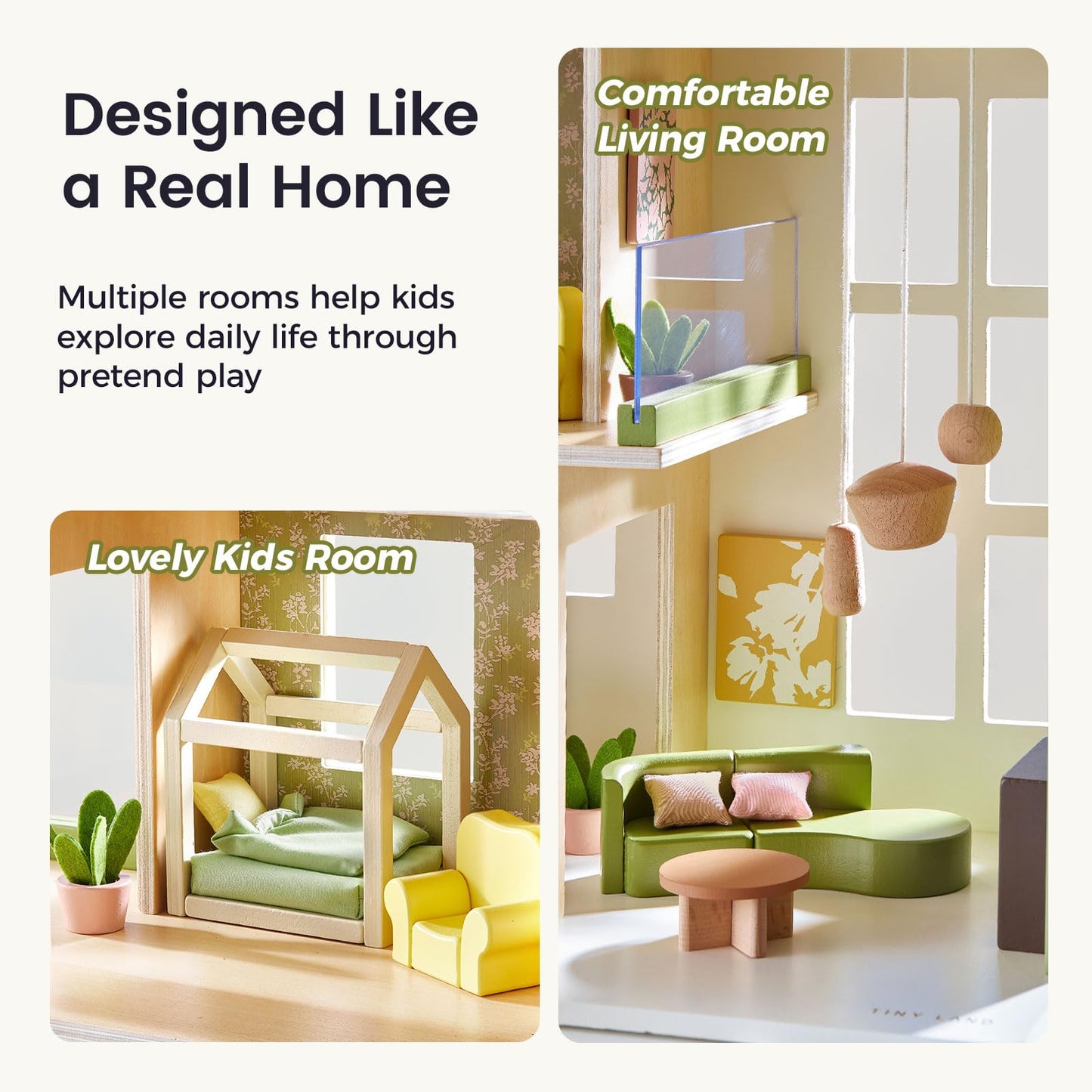 Tiny Land Wooden Dollhouse People Set,Wooden Doll House