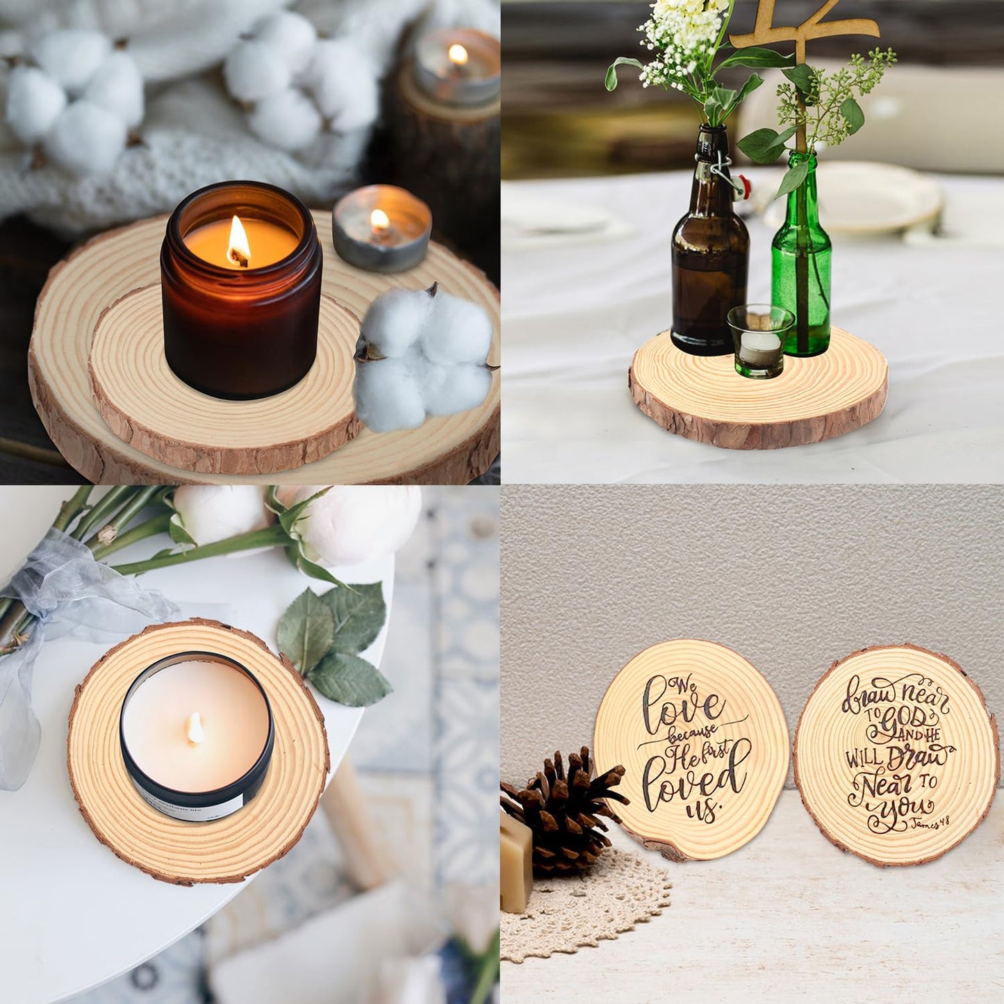 60 PCS 4.7-5.5 Inch Natural Wood Slices, Unfinished Pine Wood Circles with Barks for Coasters, DIY Crafts, Christmas Rustic Wedding Ornaments and Centerpieces,by GNIEMCKIN