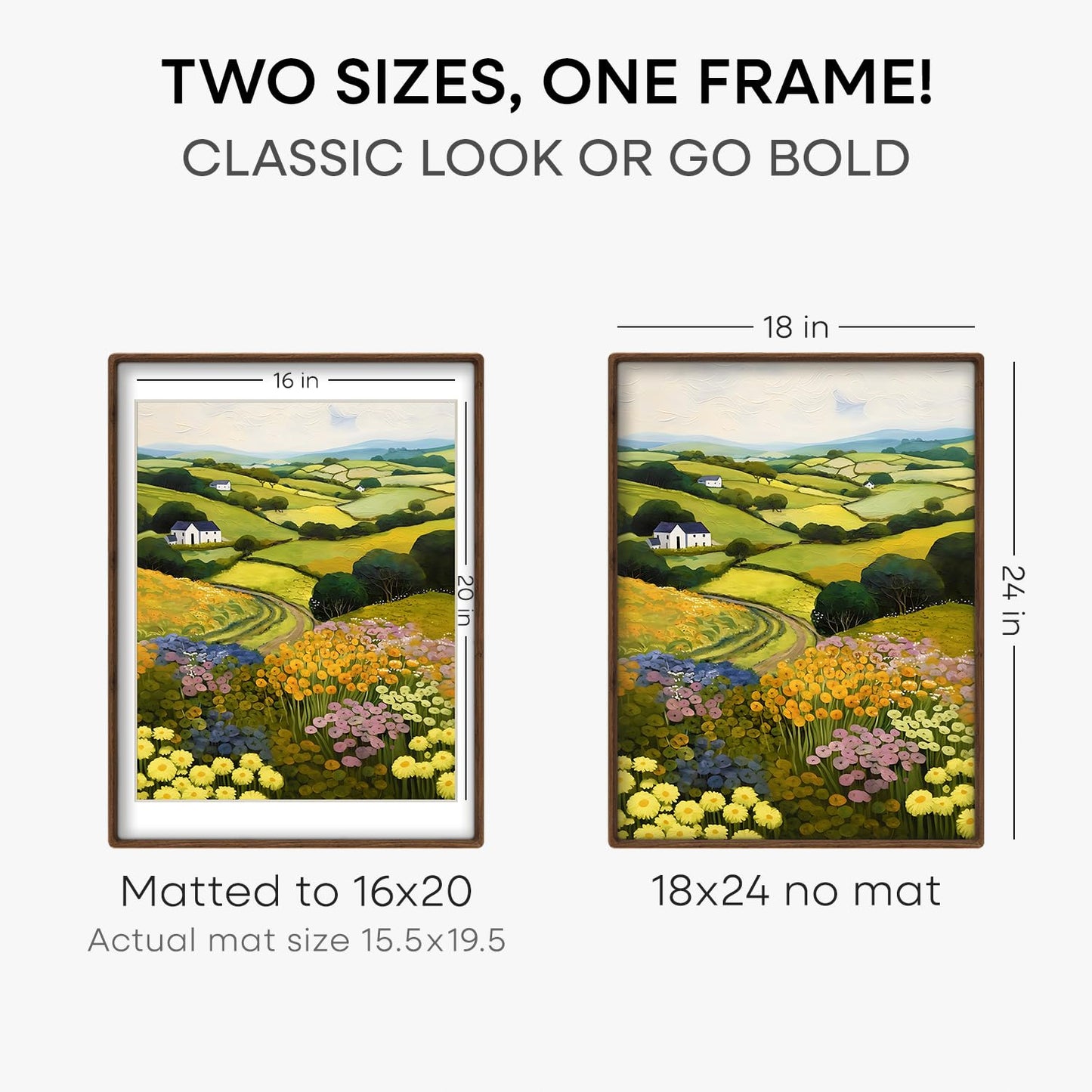 Homeforia 18x24 Frames Brown Wood, Mortise & Tenon Walnut 18 x 24 Picture Frame with Mat 16 x 20 for Wall, 24x18 Dark Wooden Poster Frame Matted to 16x20 inch Photo, Tempered Glass, Wall Kit, Set of 1