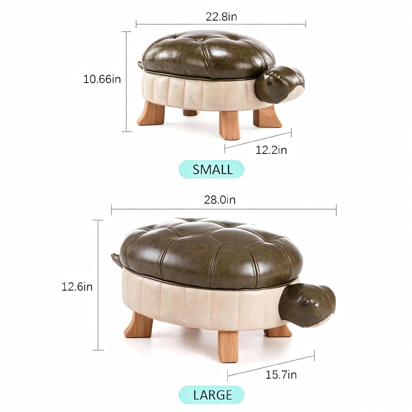 Kelendle Animal Footstool Turtle Upholstered Ottoman PU Leather Pouf Wood Foot Stool Rest for Living Room Bedroom Sofa Bench Seat Chair, Grass (Large, Green)