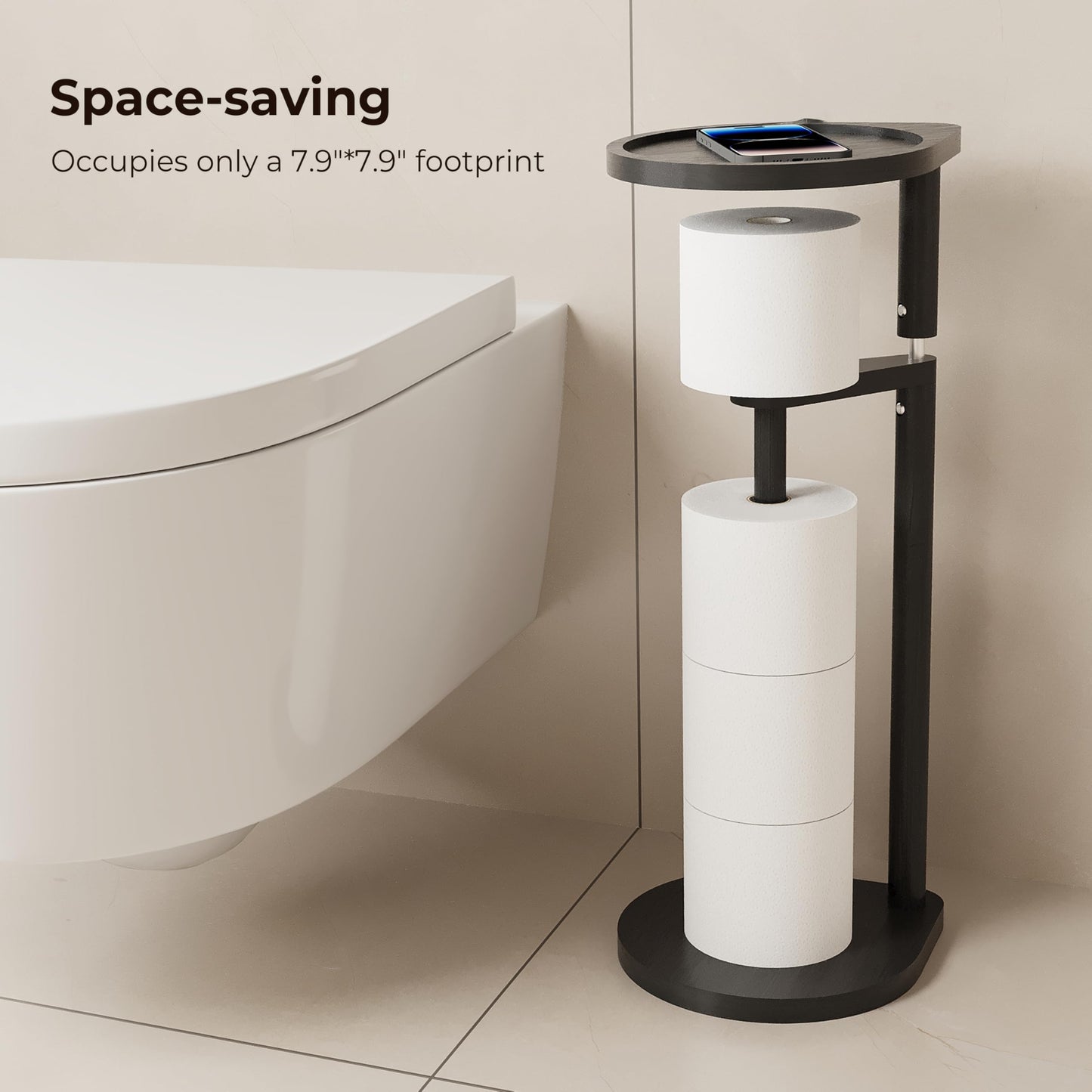 Wealone Toilet Paper Holder Stand, Free Standing Toilet Paper Roll Holder, Modern Bathroom Toilet Tissue Dispenser Organizer, Corner-Adaptive Design for Bathroom