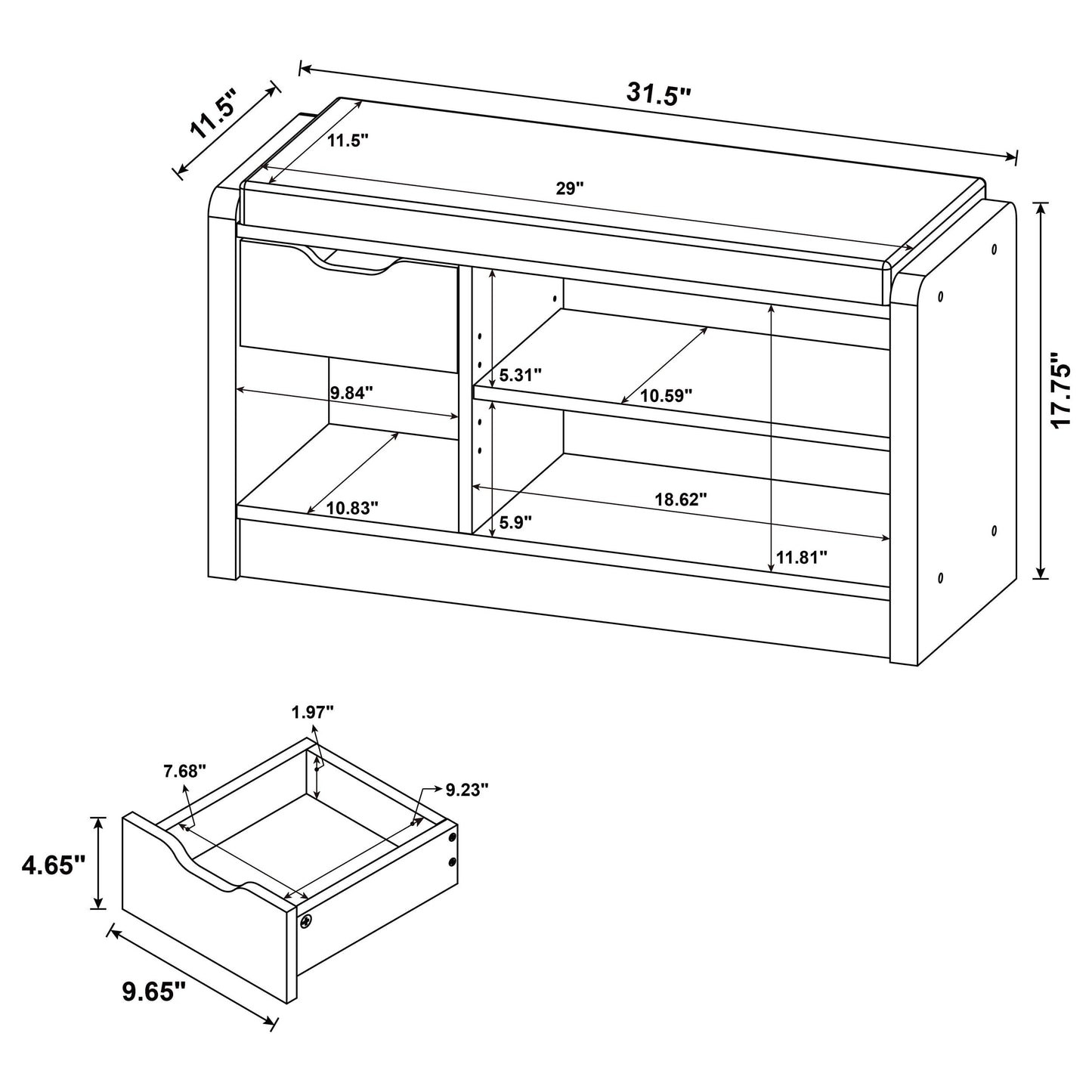 Coaster Home Furnishings - Arrington - Engineered Wood - Storage Bench with Pull-Out Drawer, Adjustable Shelf and Open Compartment - Entryway & Living Room- Smoked Oak Finish - 910321
