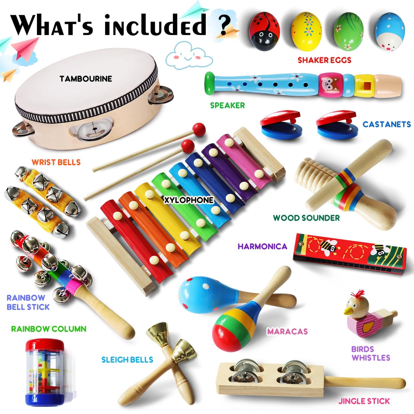 LOOIKOOS Toddler Musical Instruments,Wooden Percussion Instruments Toy for Kids Preschool Educational Musical Toys Set for Boys and Girls with Storage Bag