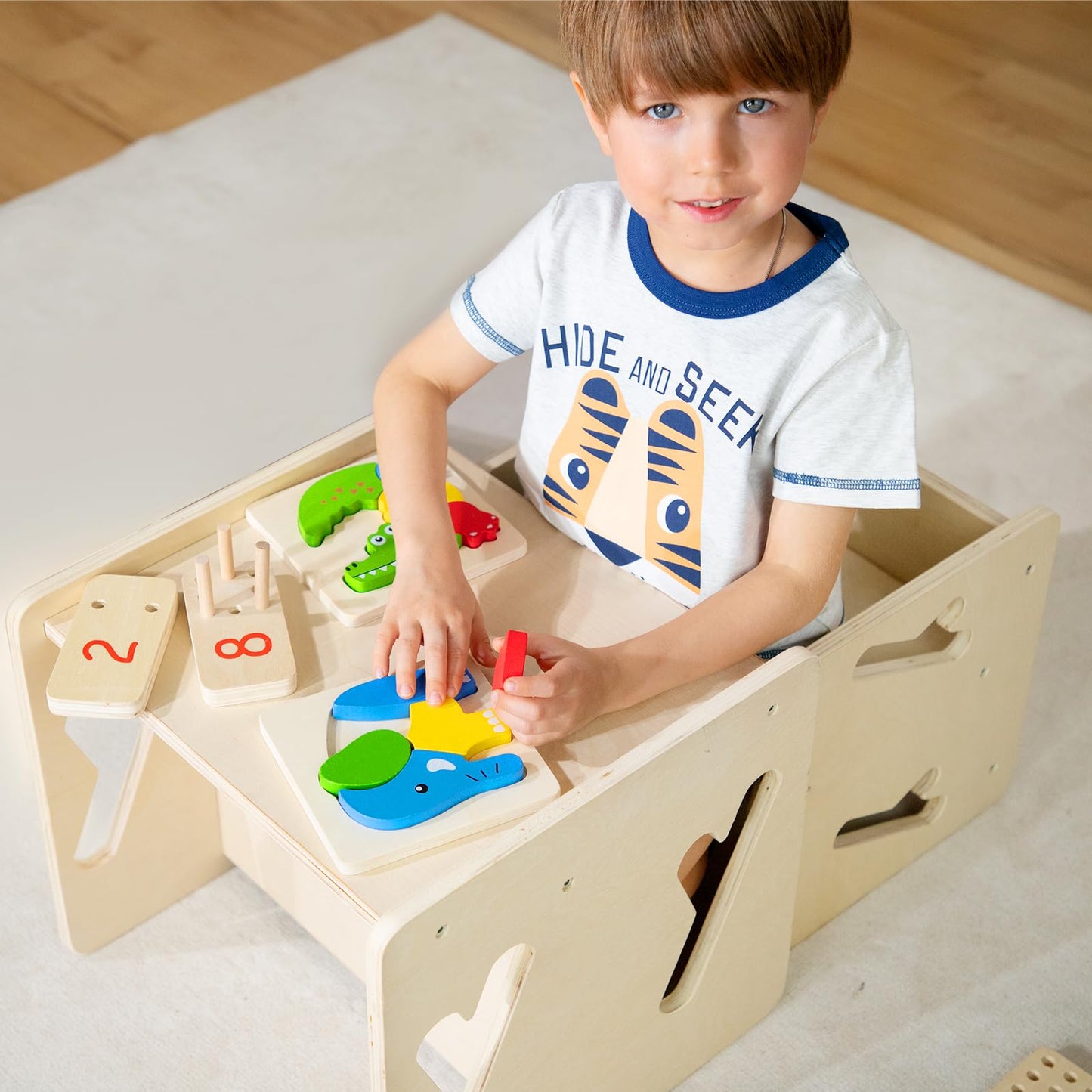 Puecrof Montessori Weaning Table and Chair Solid Wooded Toddler Table and Chair Set Kids Montessori Furniture
