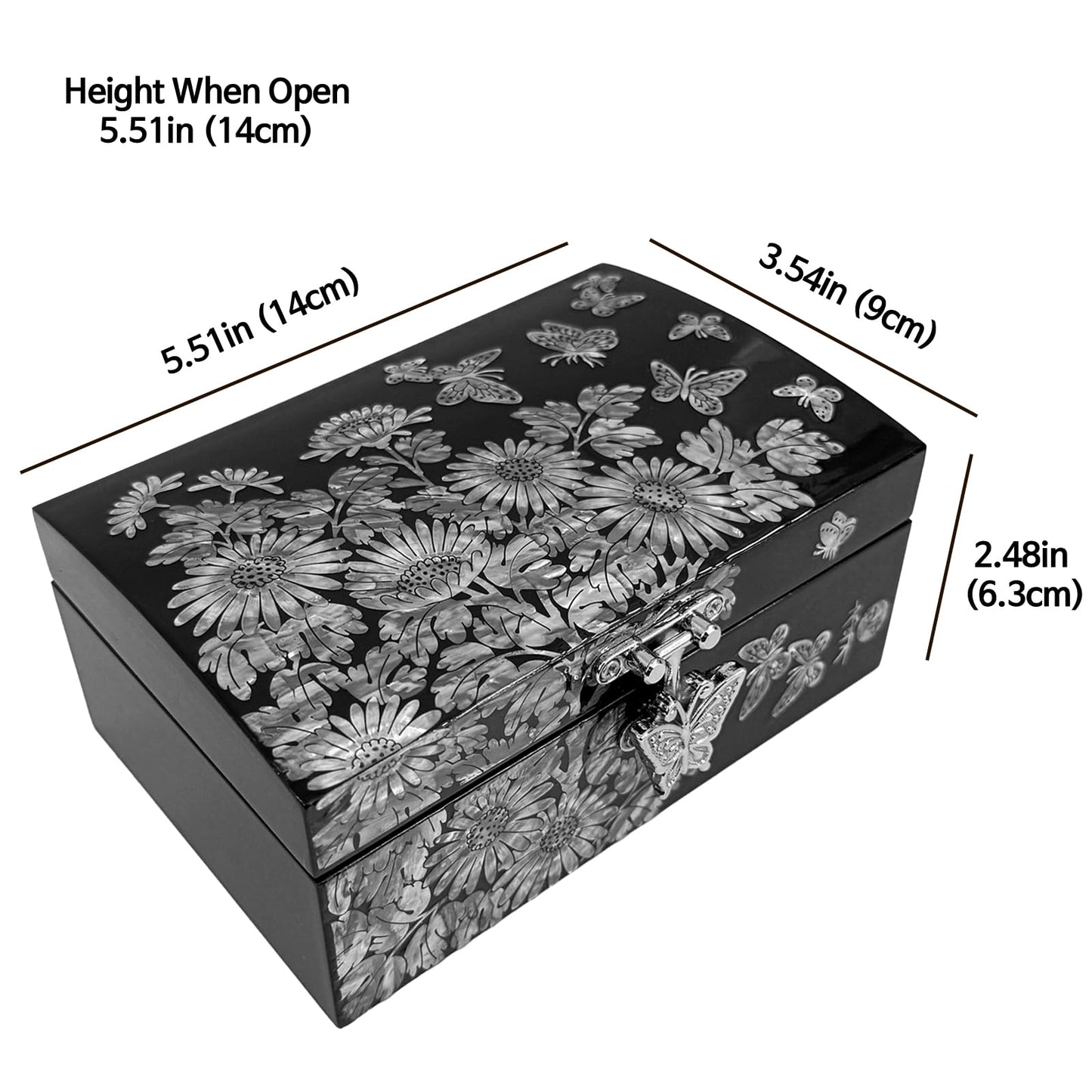 Nacreh Mother of Pearl Inlay Jewelry Box, Wooden Trinket Organizer with Compartments for Rings, Necklaces, Decorative Keepsake Gift for Women (Chrysanthemum)