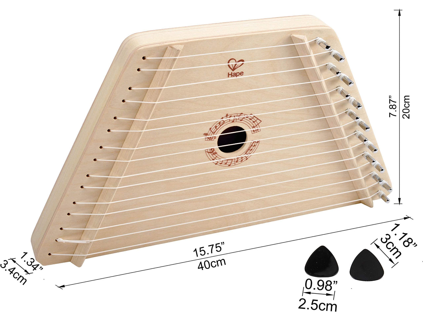 Hape Happy Harp Kid's Musical Instrument | Award Winning Wooden Lap Harp Toy for Kids, Tuning Tips, Tuning Wrench, Picks and Song Sheets Included