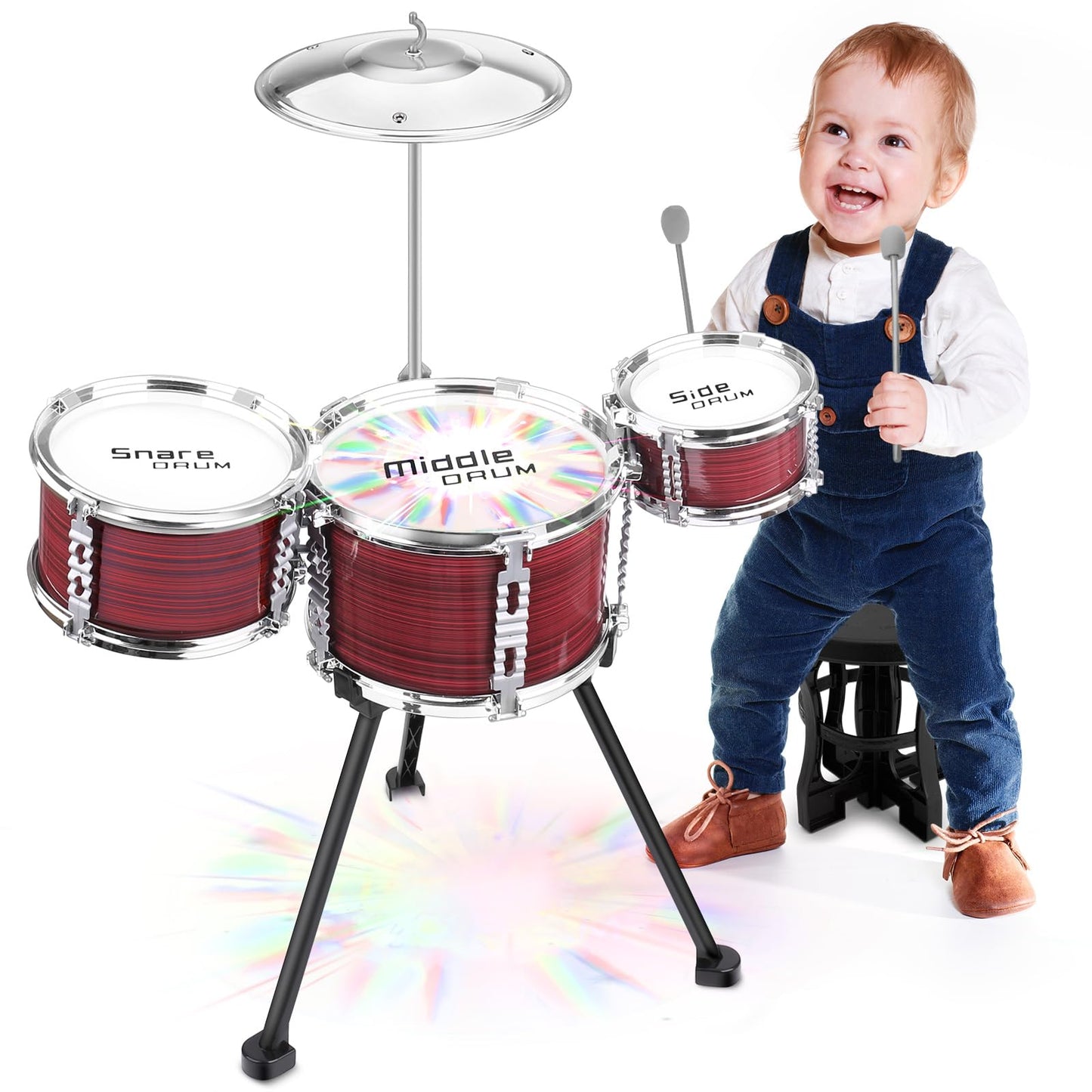 Upgraded Toddler Drum Set with Lights Kids Jazz Drum Kit, Musical Instrument Toys for Toddler 3-5 Boys Girls Christmas Birthday Gift