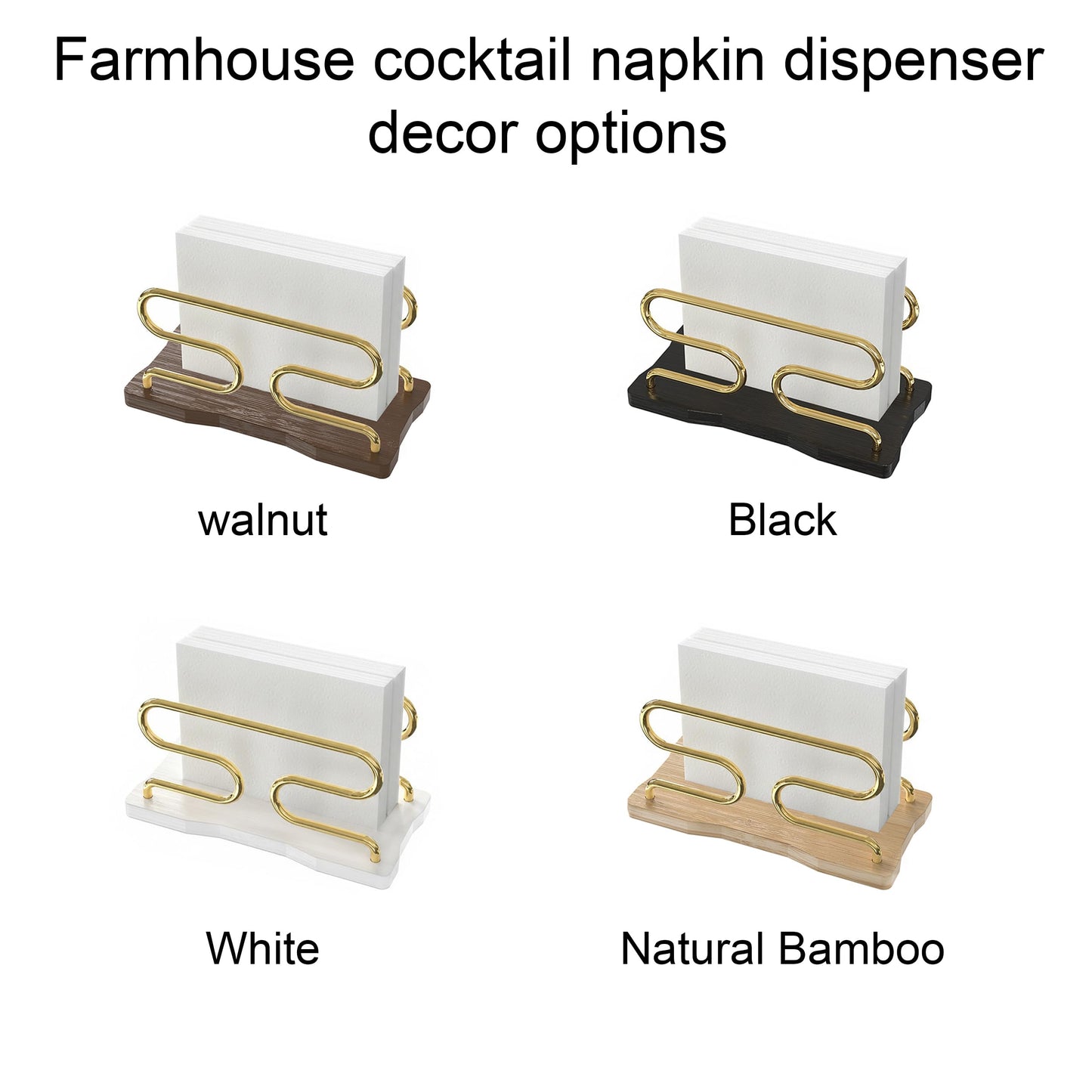 LUGUNU Bamboo Gold Napkin Holder Set, Non-Slip Base for Kitchen Counter