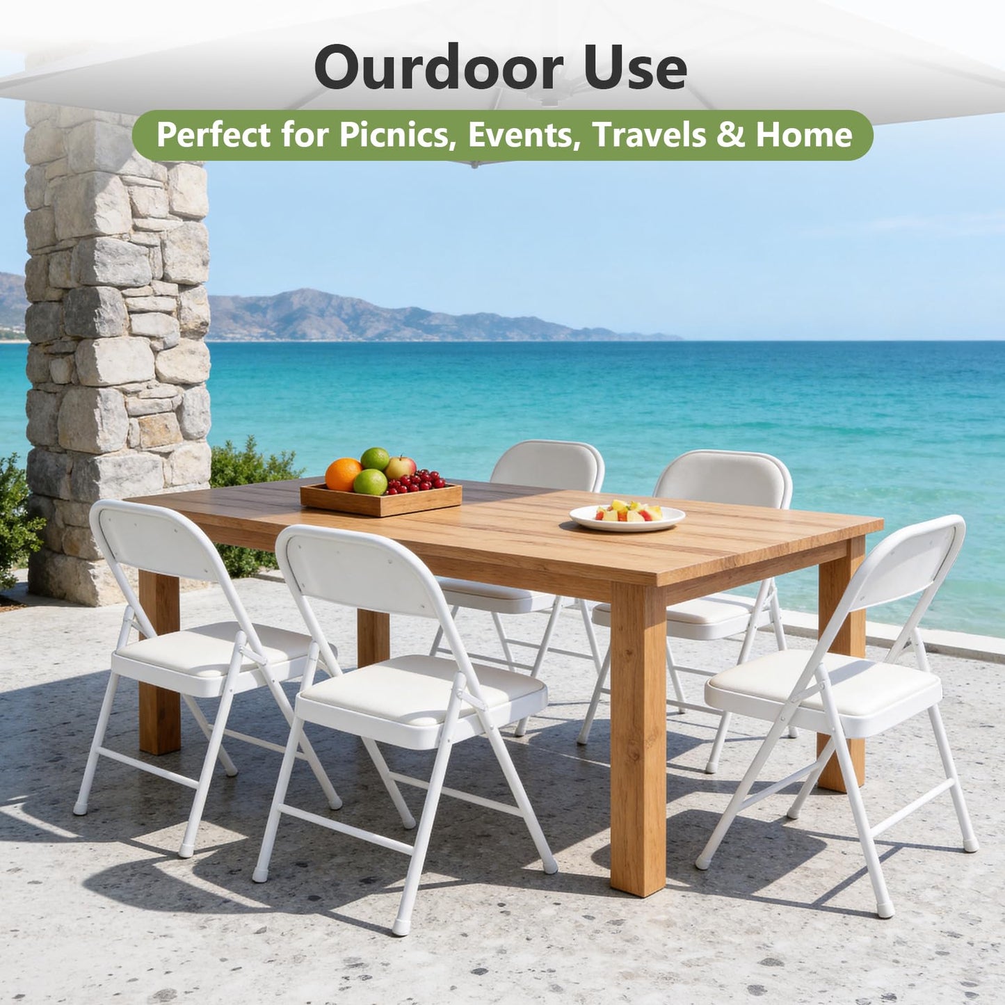 MAKE CHANGES 4 Pack Folding Chairs, PU Leather Folding Dining Chairs with Padded Cushion Seat & Back, Indoor Outdoor Folding Chair Set for Home Office, Parties, Events, Wedding, Extra Guest Seating