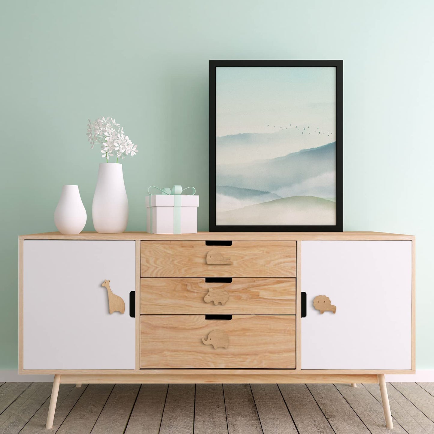 Qunclay 6 Sets Wooden Animal Dresser Knobs Decorative Nursery Wood Drawer Pulls with Screws Furniture Pulls Handles for Nursery Home Bedroom Kitchen Cabinets Hardware Cupboard (Zoo)