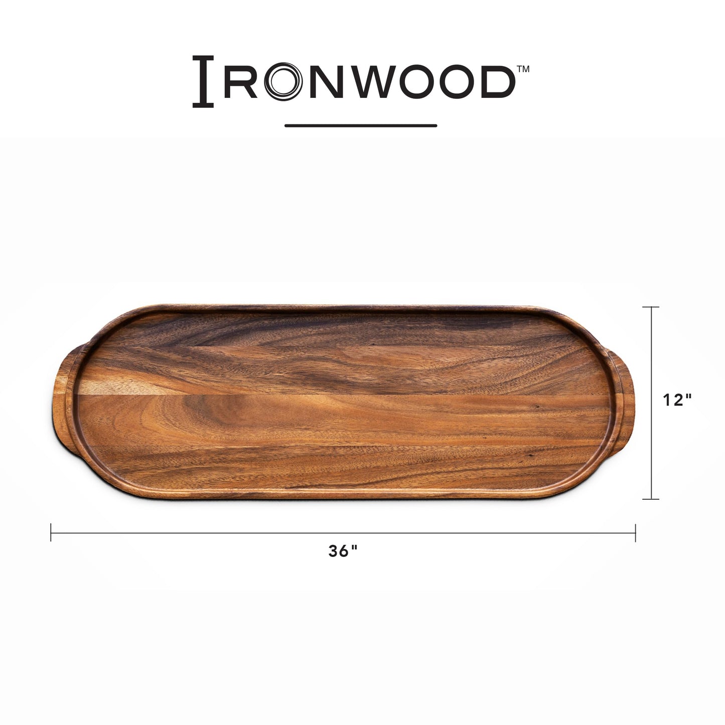 Ironwood Gourmet Frederiksberg Oval Serving Tray, 12" x 36" Acacia Wood Charcuterie Board and Centerpiece Tray