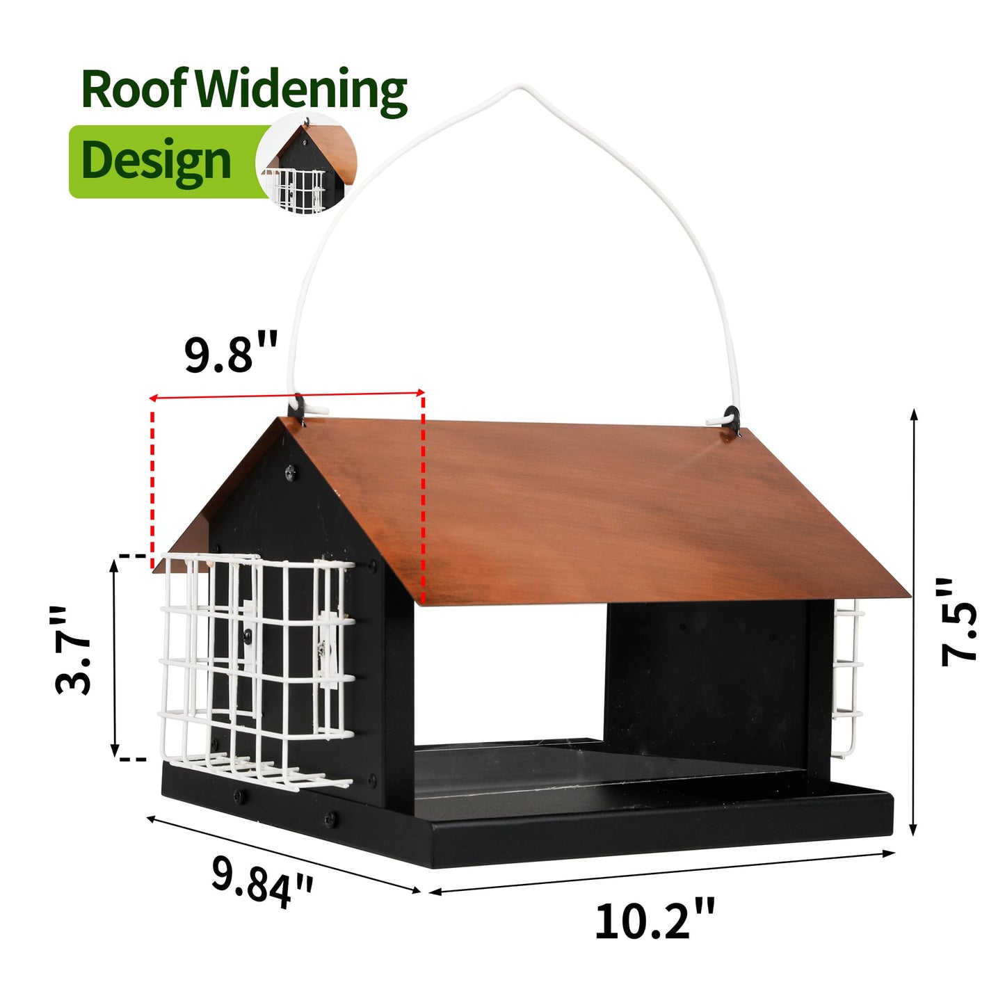 Solution4Patio Bird Feeders for Outdoors Hanging, All Metal, Double Suet Cake and Large Capacity, Hopper Tray & Weatherproof for Finch, Cardinal & Chickadee (Brown)
