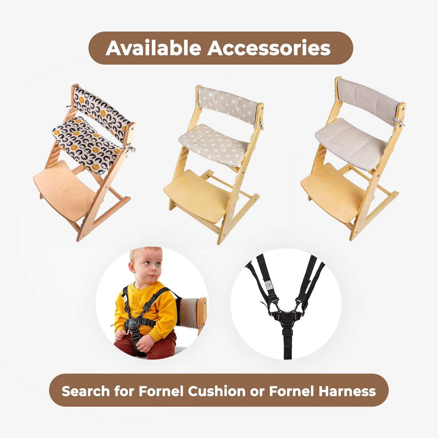 FORNEL Scandinavian Wooden High Chair for Toddlers & Kids | Adjustable Grow-with-Me Montessori Seat for Dining Table | Natural Wood Finish Convertible Highchair
