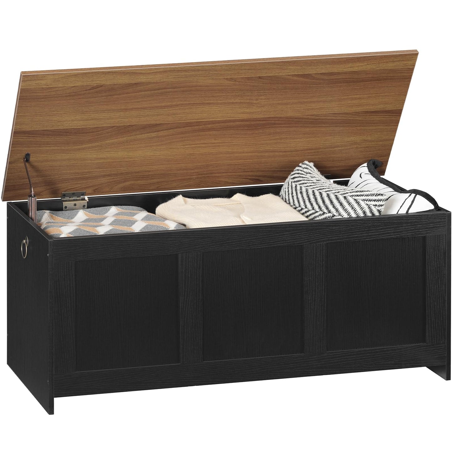 HOOBRO Storage Bench, 39.3" Retro Wooden Storage Chest, Wooden Storage Trunk, Toy Chest with Lift Top, Multifunctional Entryway Organizer, for Entryway, Living Room, Black and Walnut BH141CW01
